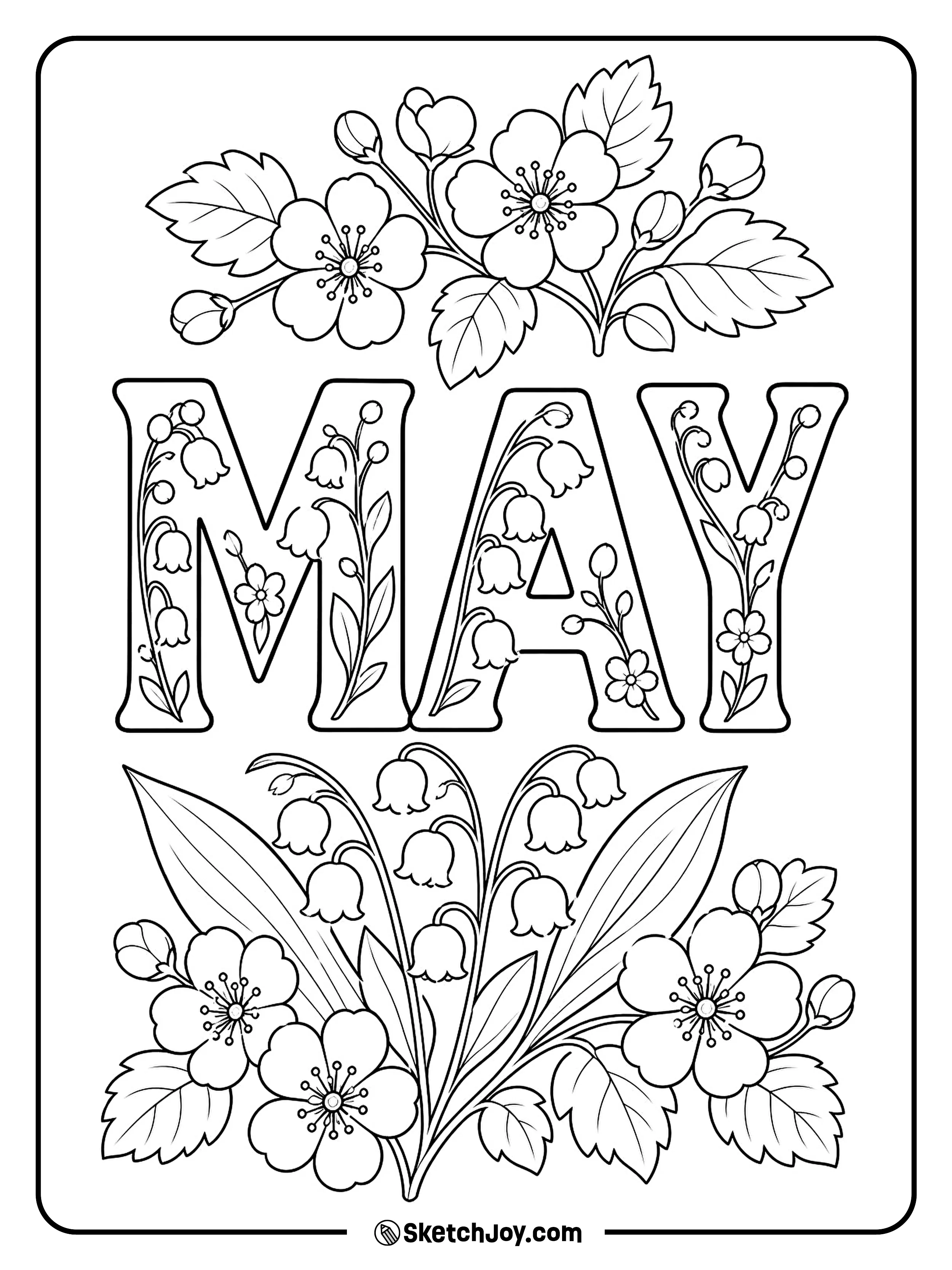 May's lovely flowers frame the word MAY in a fresh spring look.