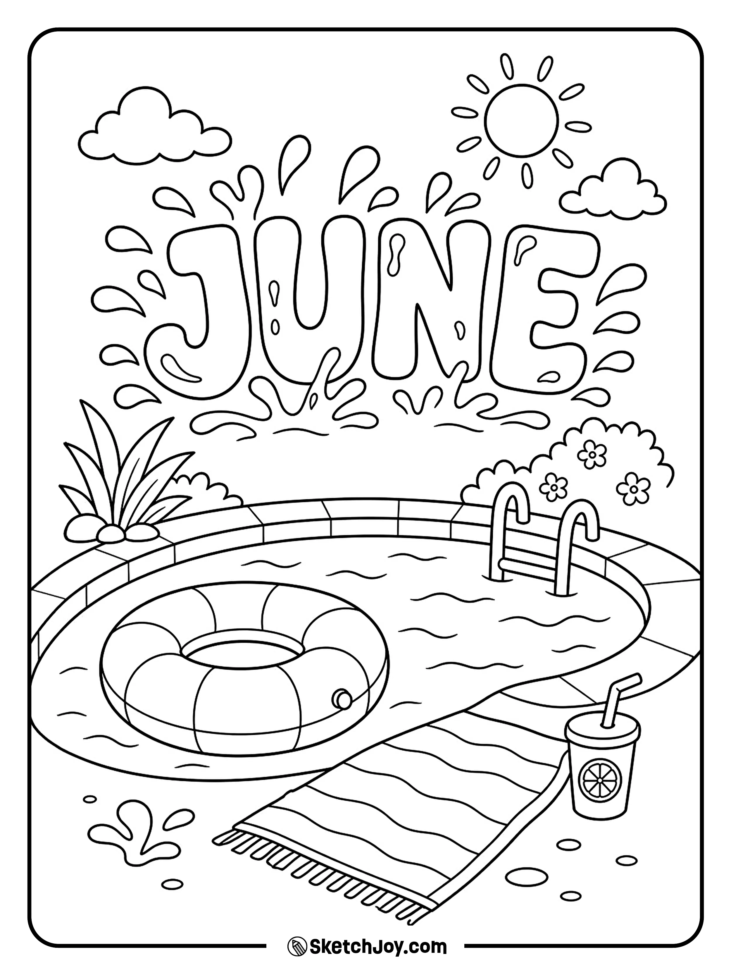A round float bobs in a small pool scene.