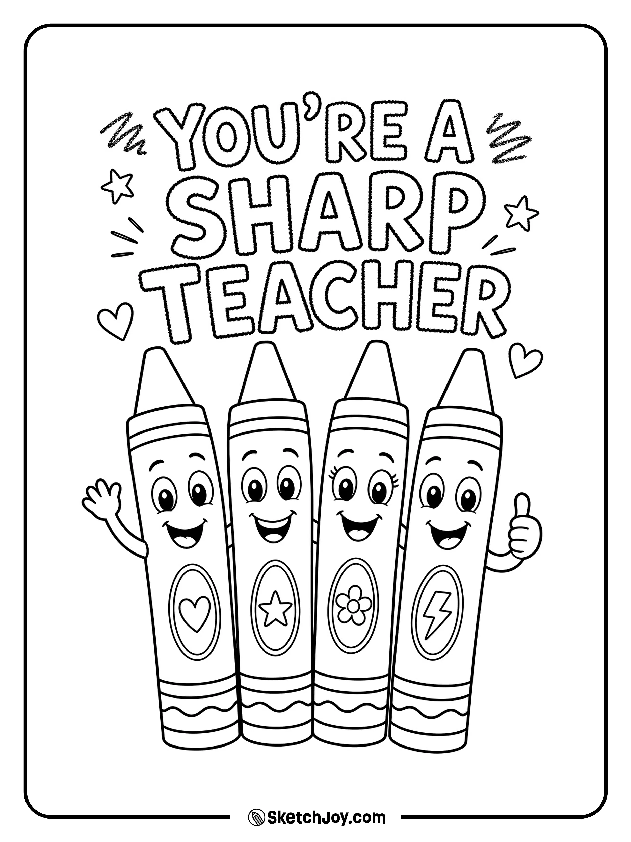 A group of crayons celebrates a bright teacher.