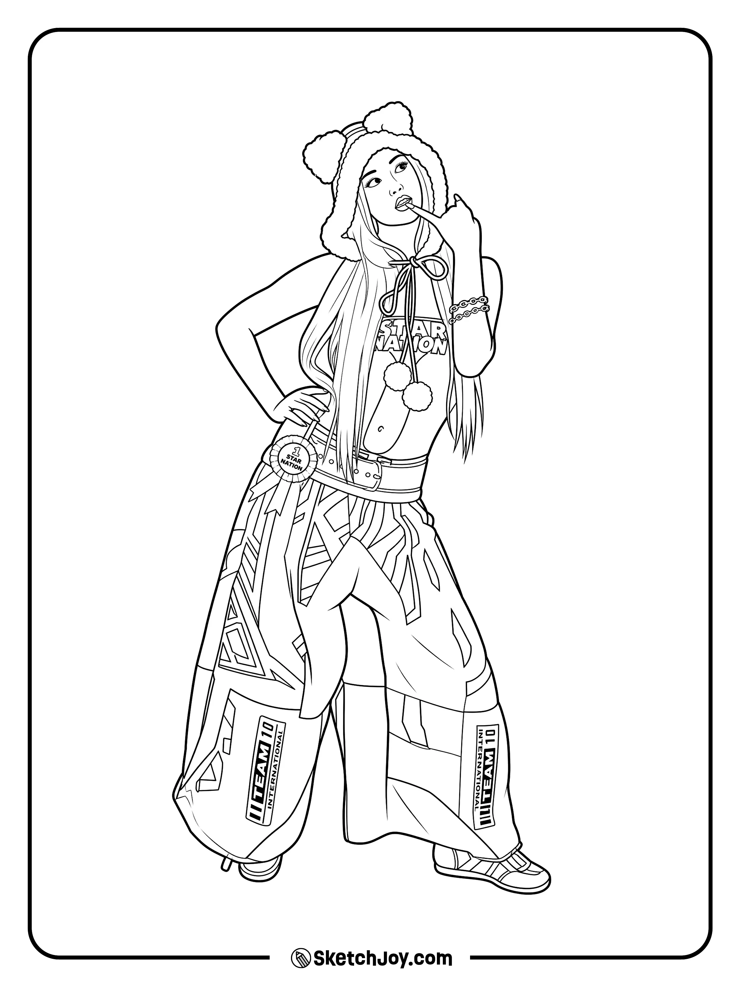 Sophia poses in her Pinky Up outfit with a fun style.