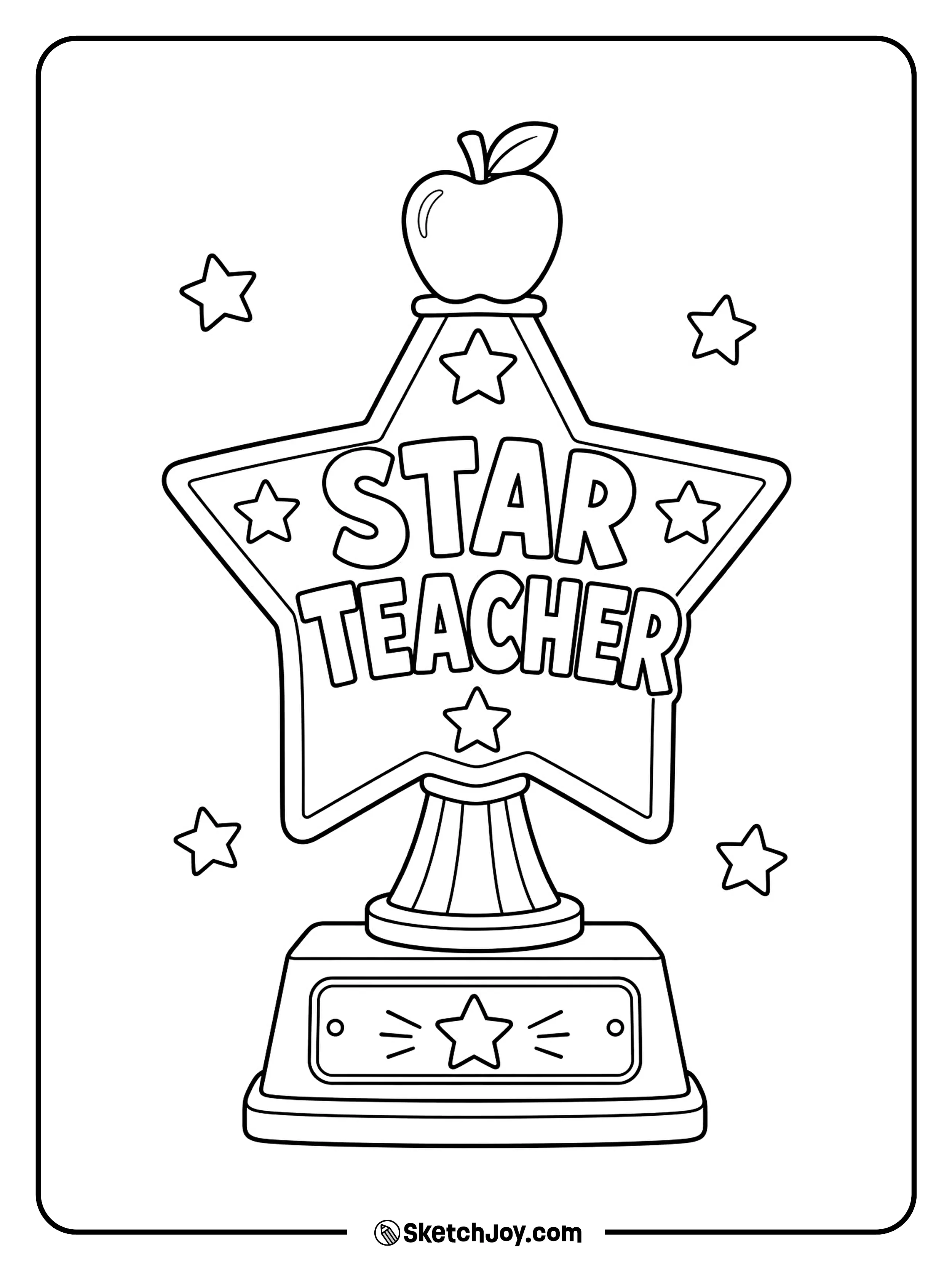 A school trophy honors a teacher with a happy message.