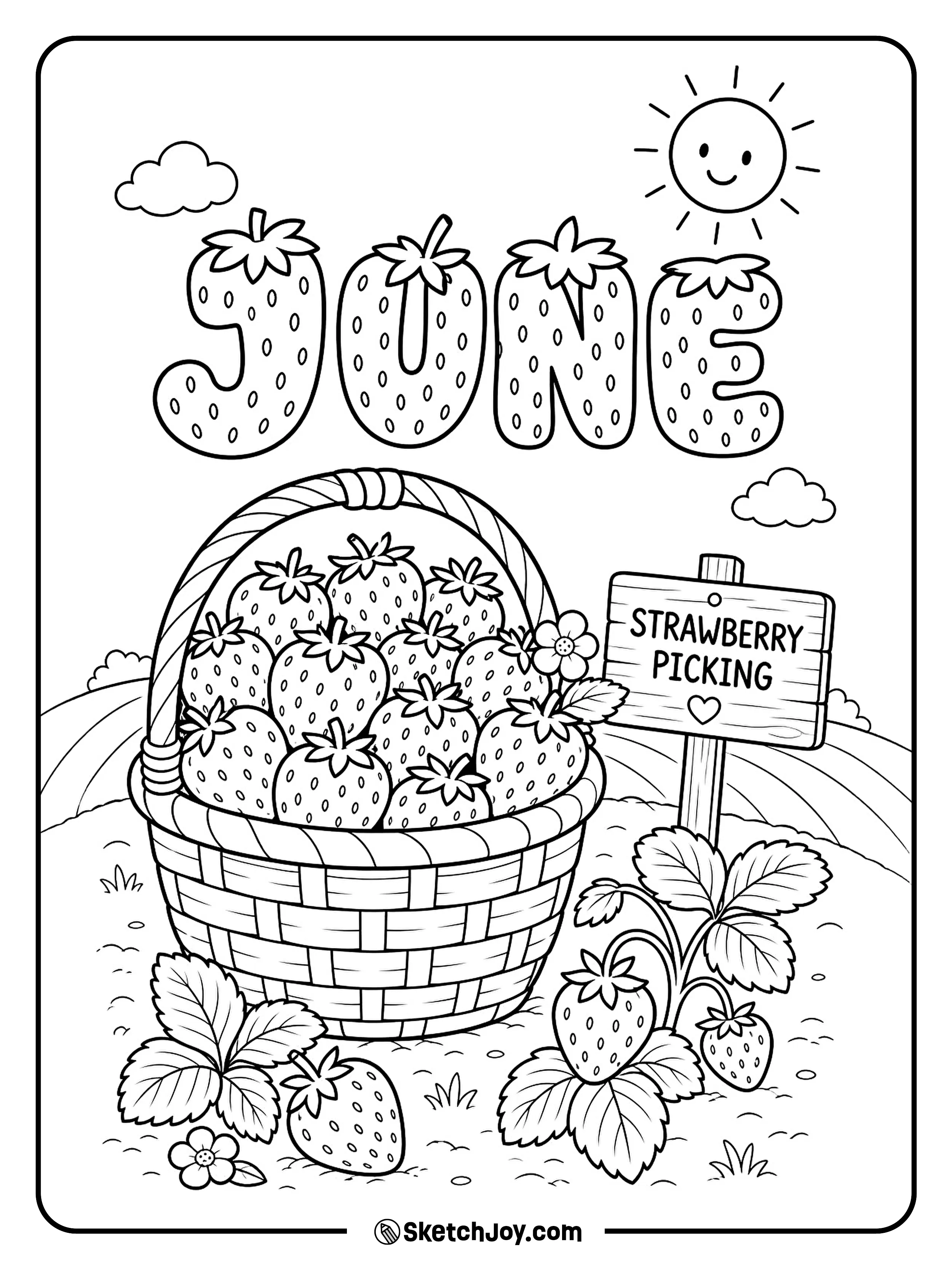Fresh berries fill a basket under June letters.