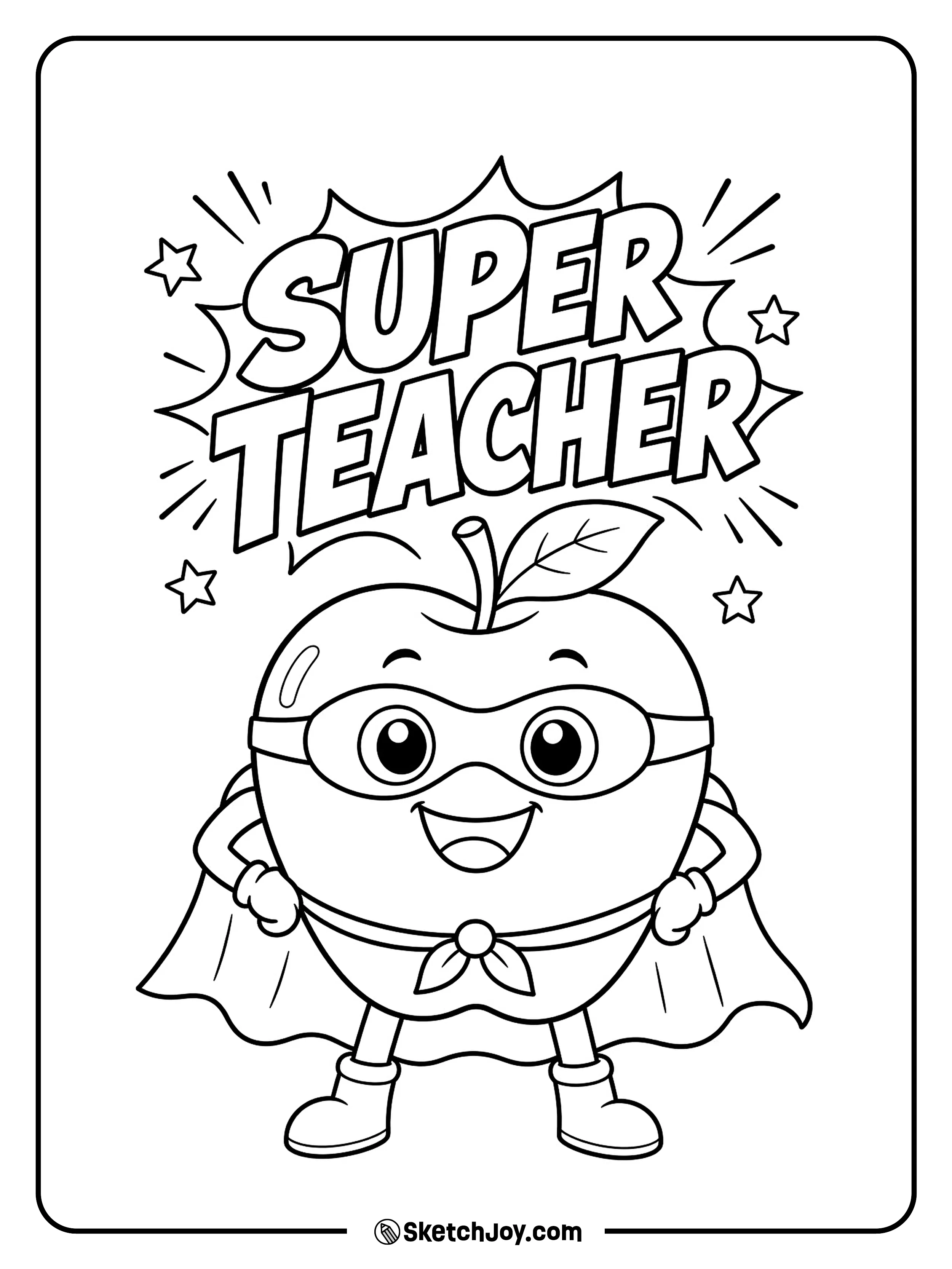 A cape and apple make a fun hero-style teacher design.