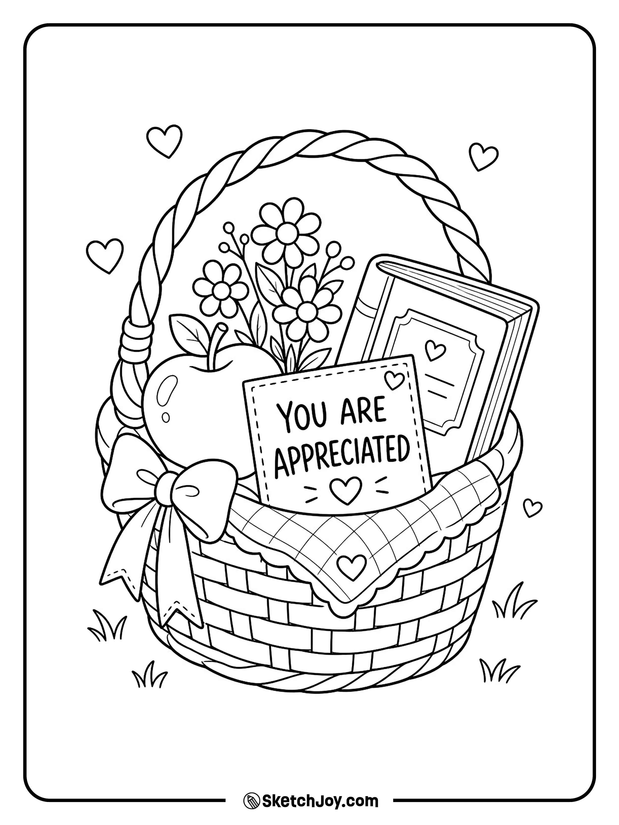 A simple picnic basket holds gifts for a teacher.