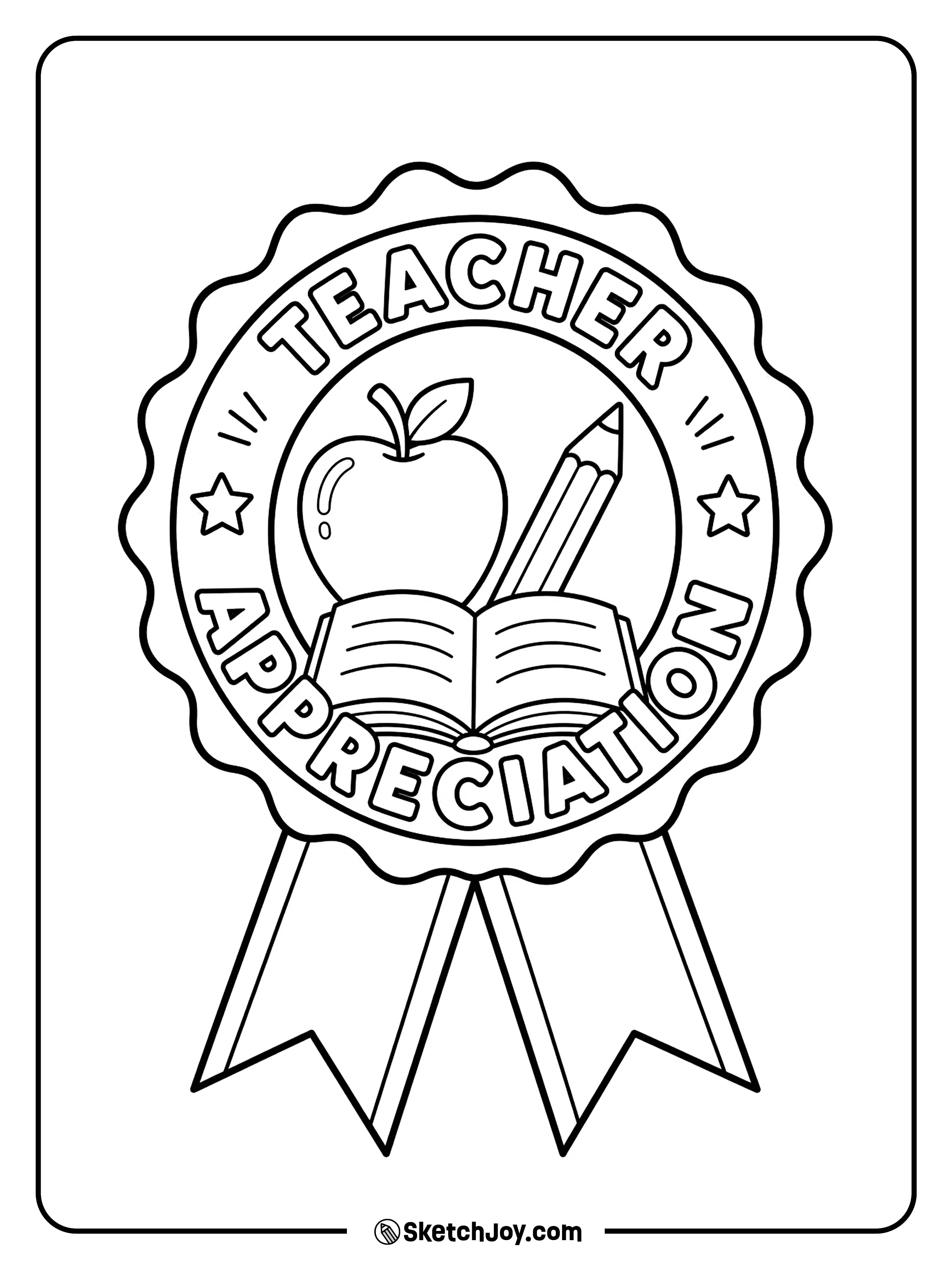 A ribbon badge gives thanks to a special teacher.