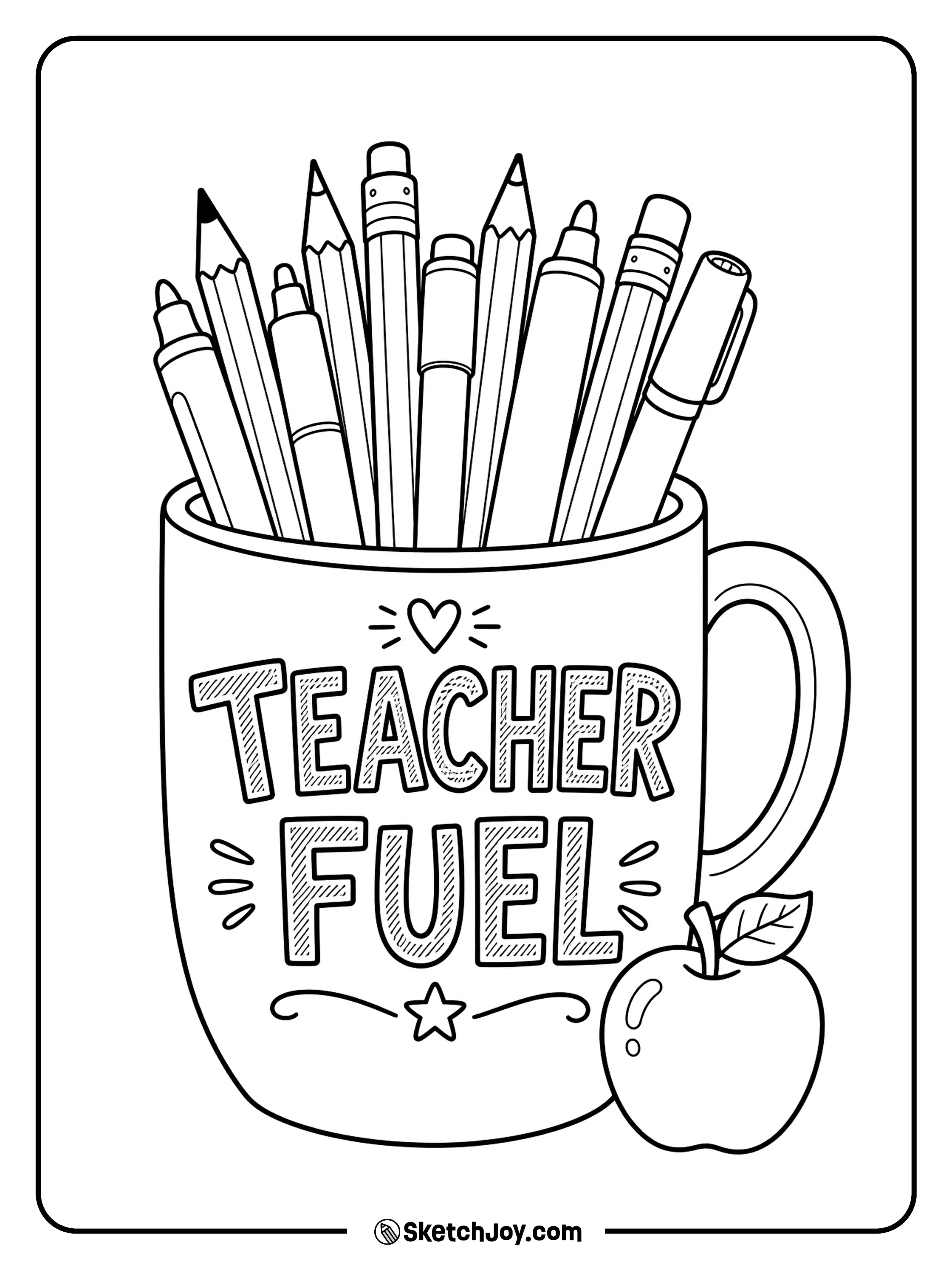 A school mug brings a fun note for a busy teacher.