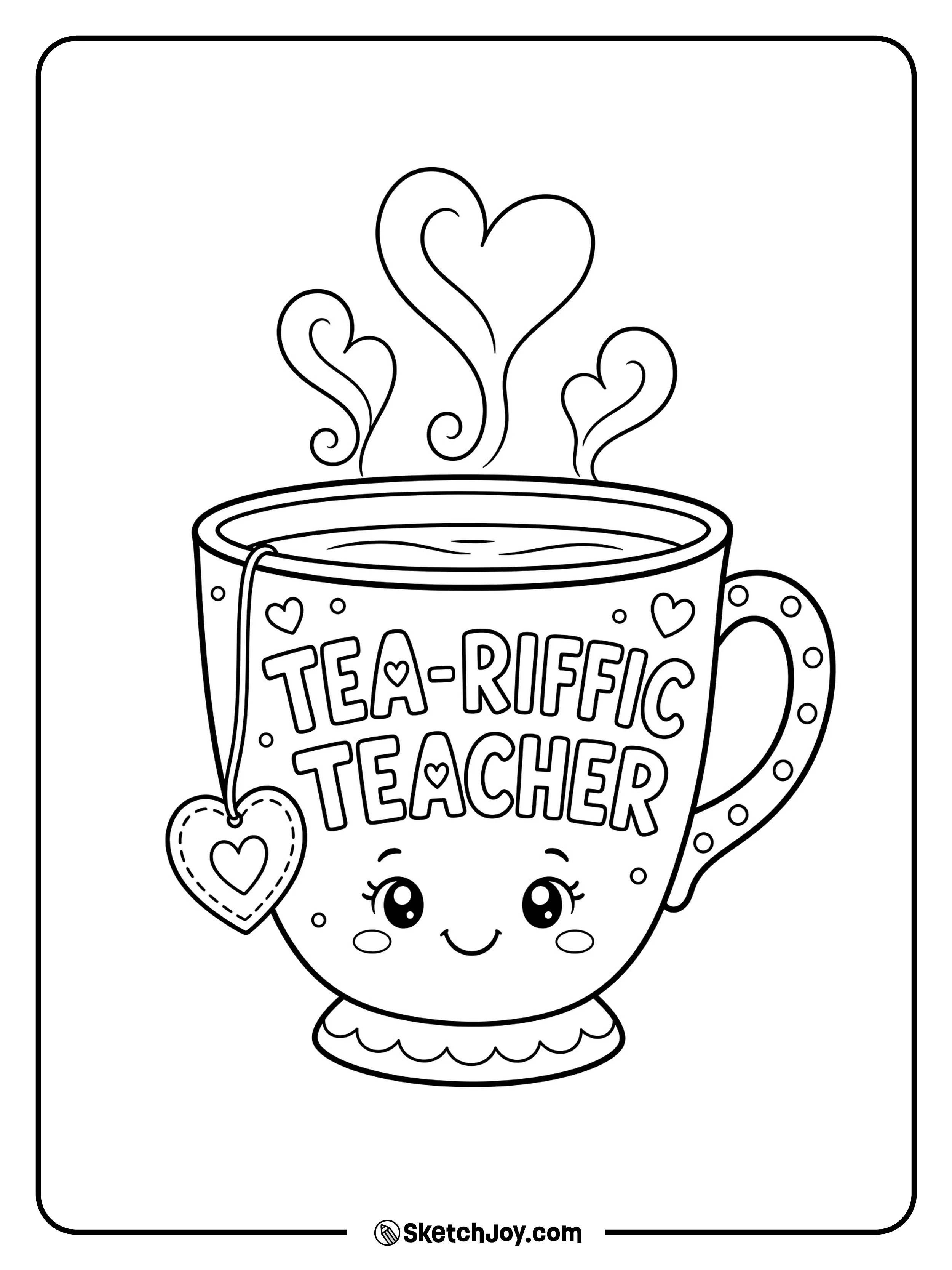 A tea cup gives a warm thank-you to a teacher.