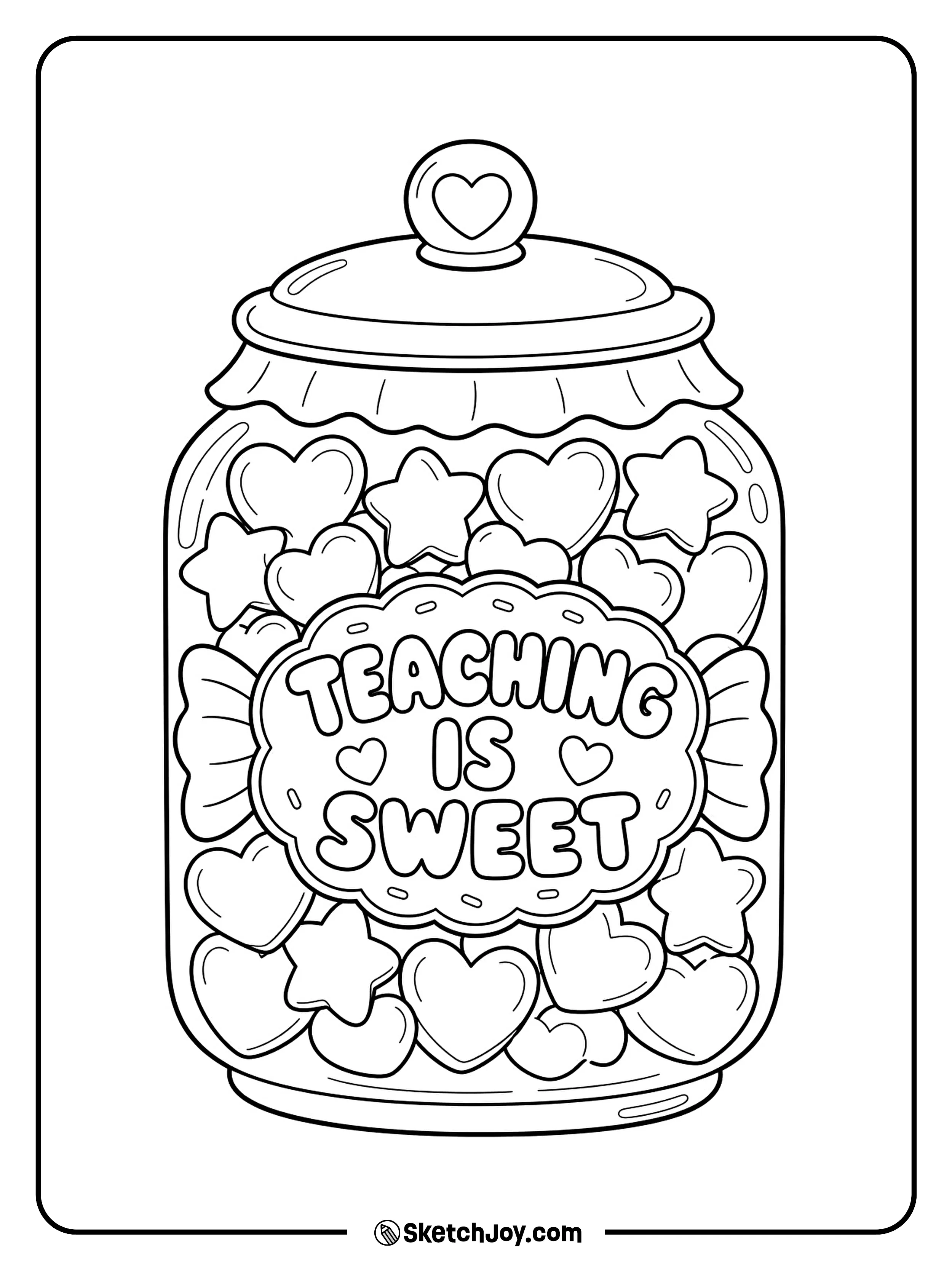 A candy jar shares a sweet note for a teacher.