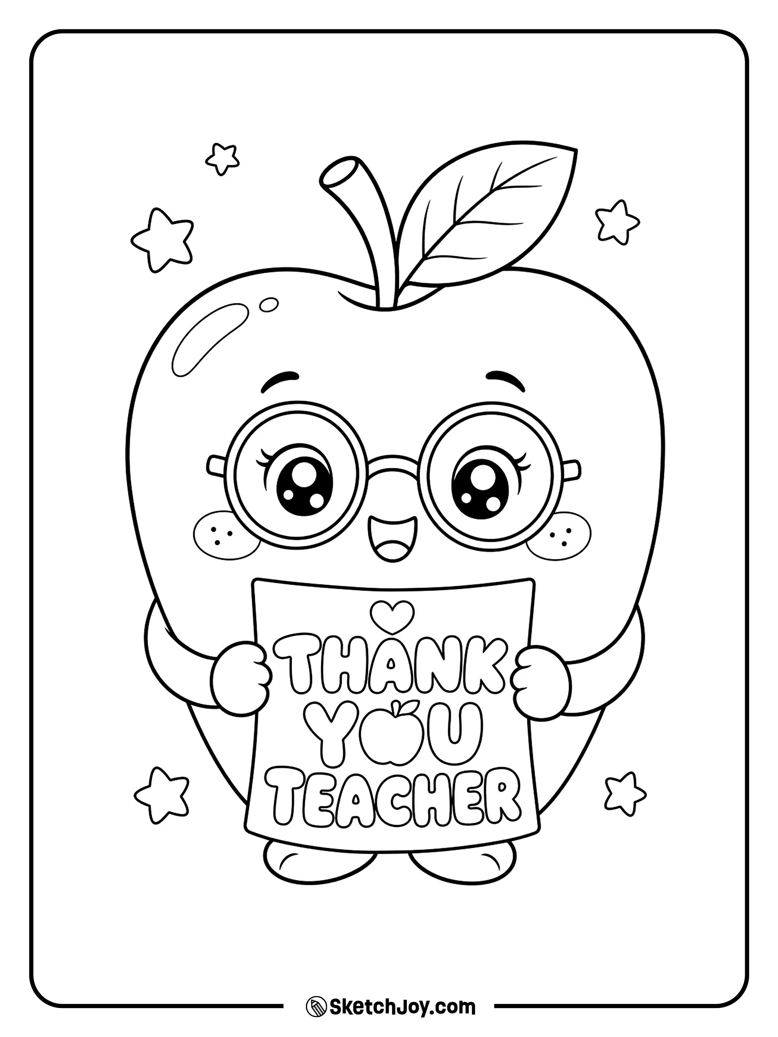 A happy apple smiles under a sweet thank-you message.