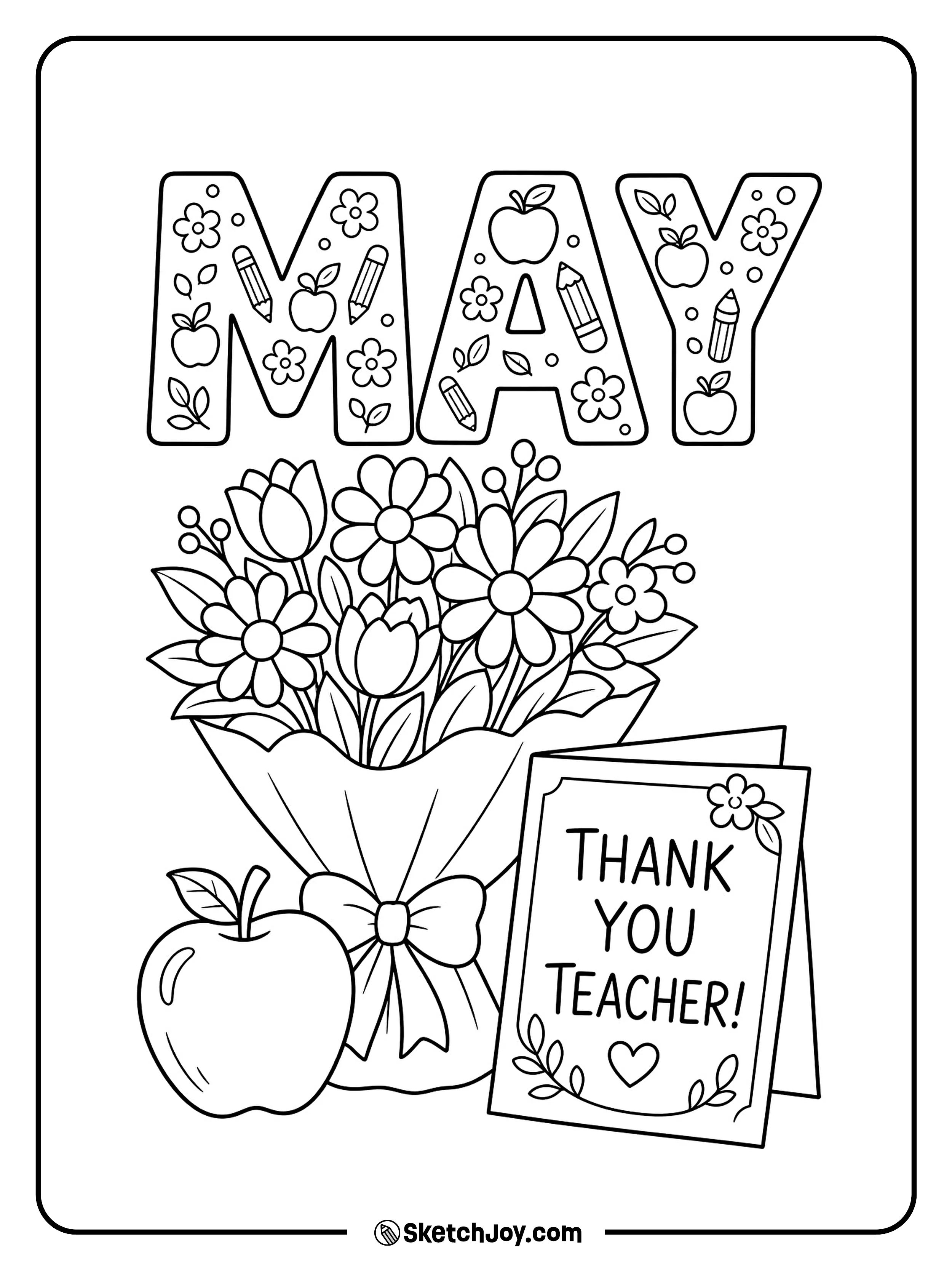 A sweet gift for a teacher sits under a bright MAY sign.