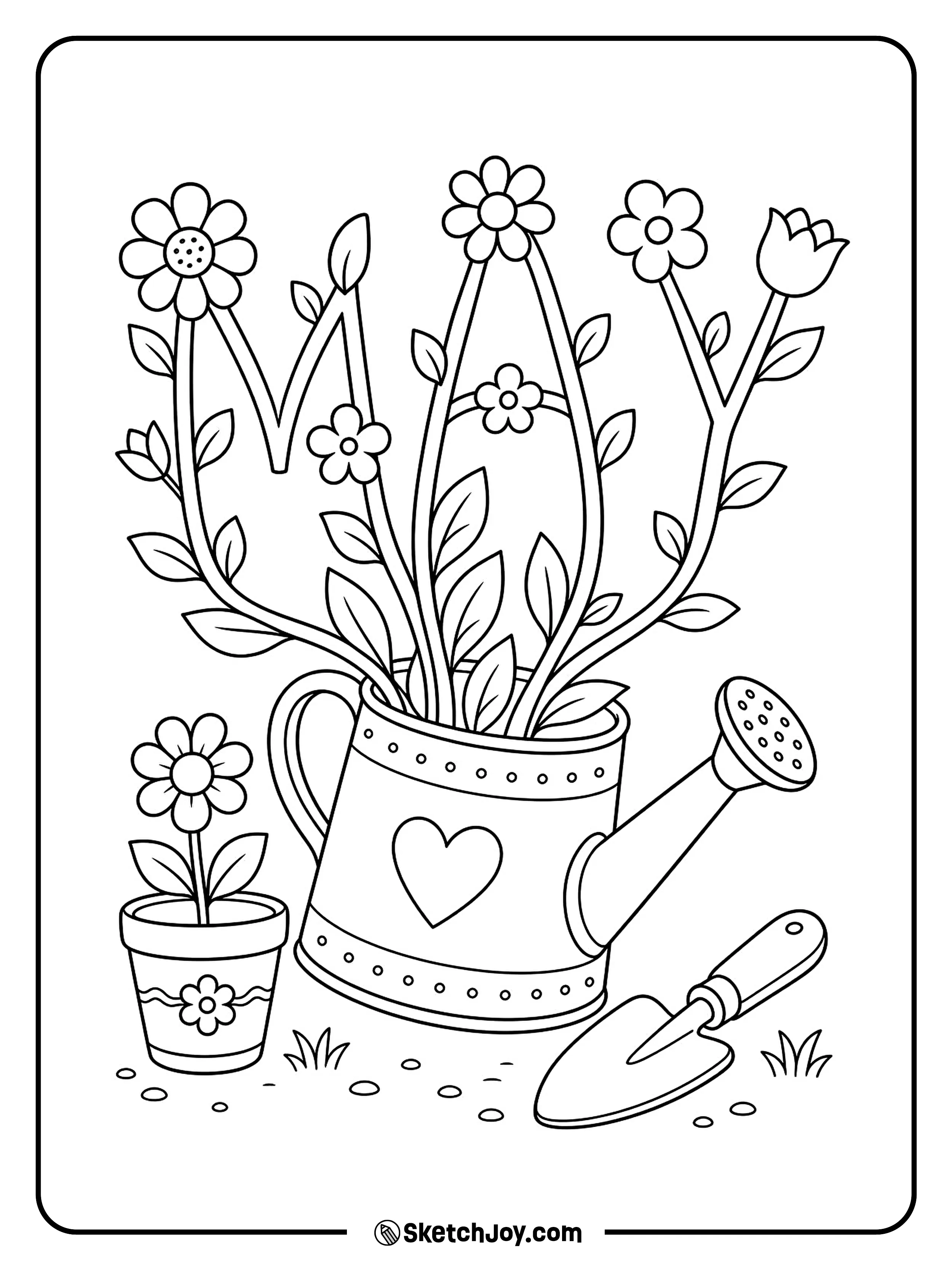 Flowers pour from a watering can and form the word MAY.