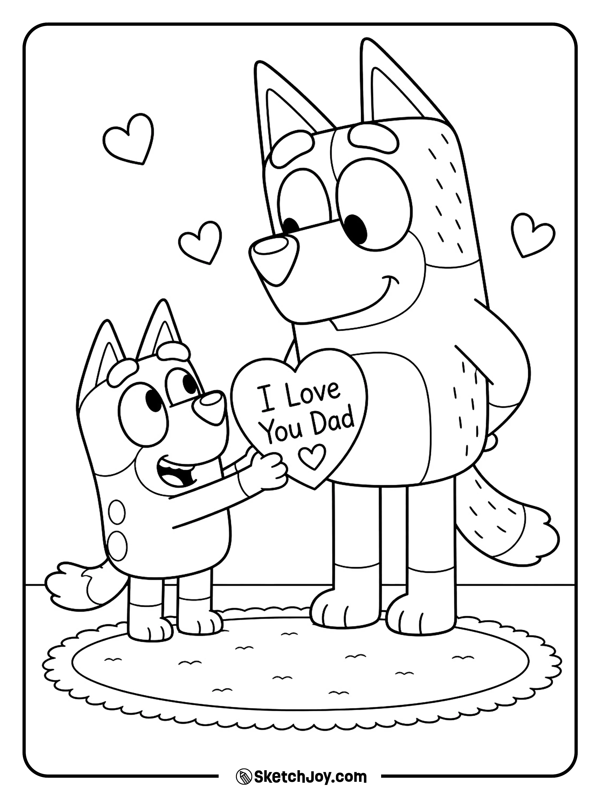 Bingo gives Dad a heart card in a sweet and simple scene.