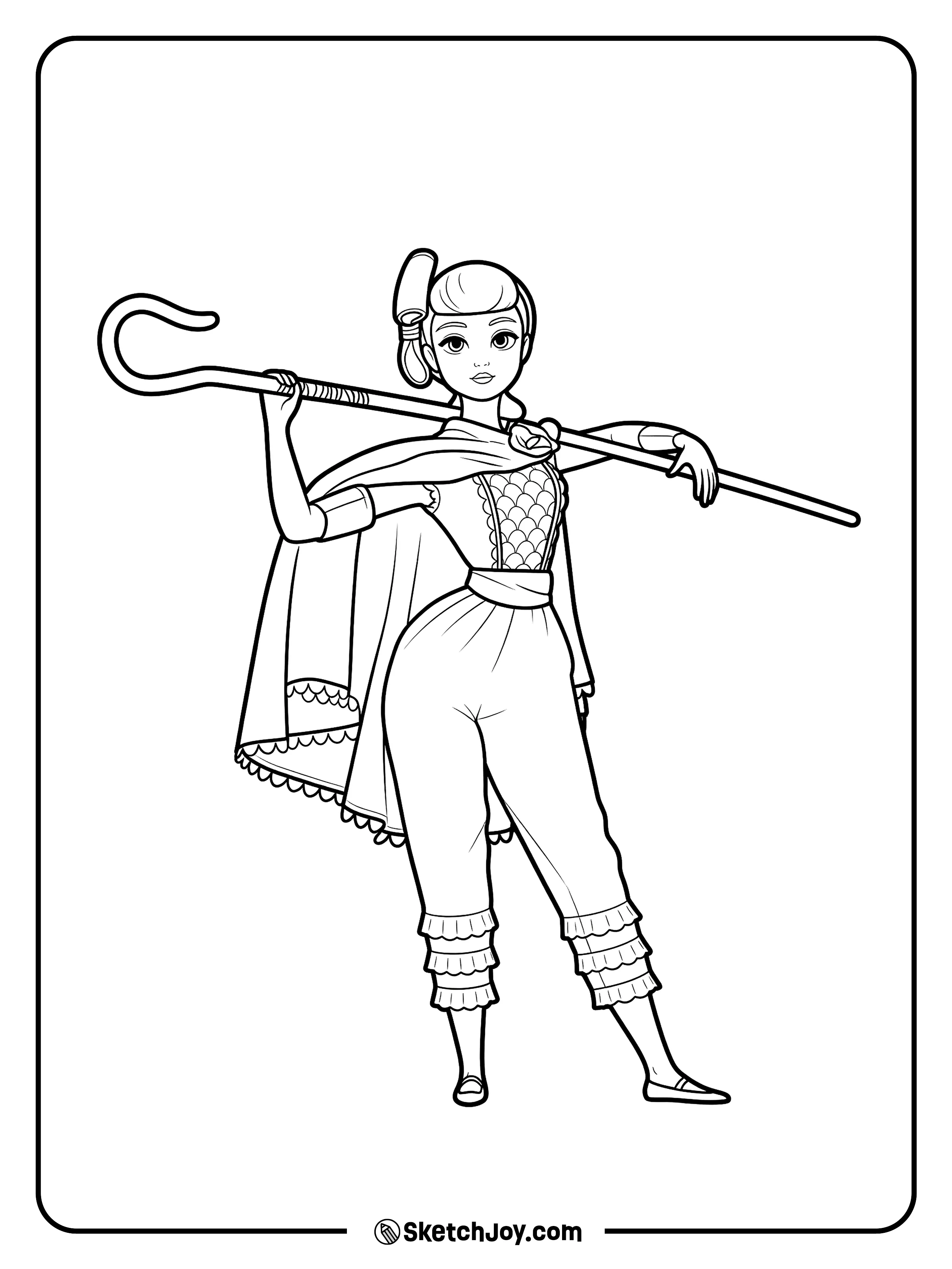 Bo Peep stands proudly with her long shepherd's crook.