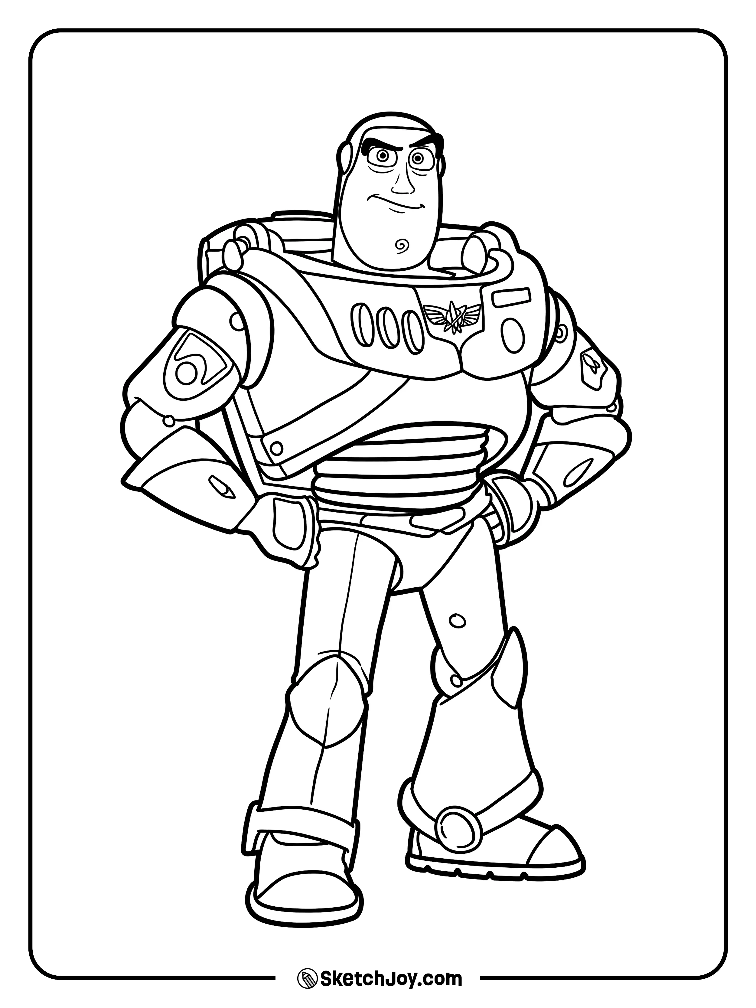 Buzz stands tall and ready in his space ranger suit.