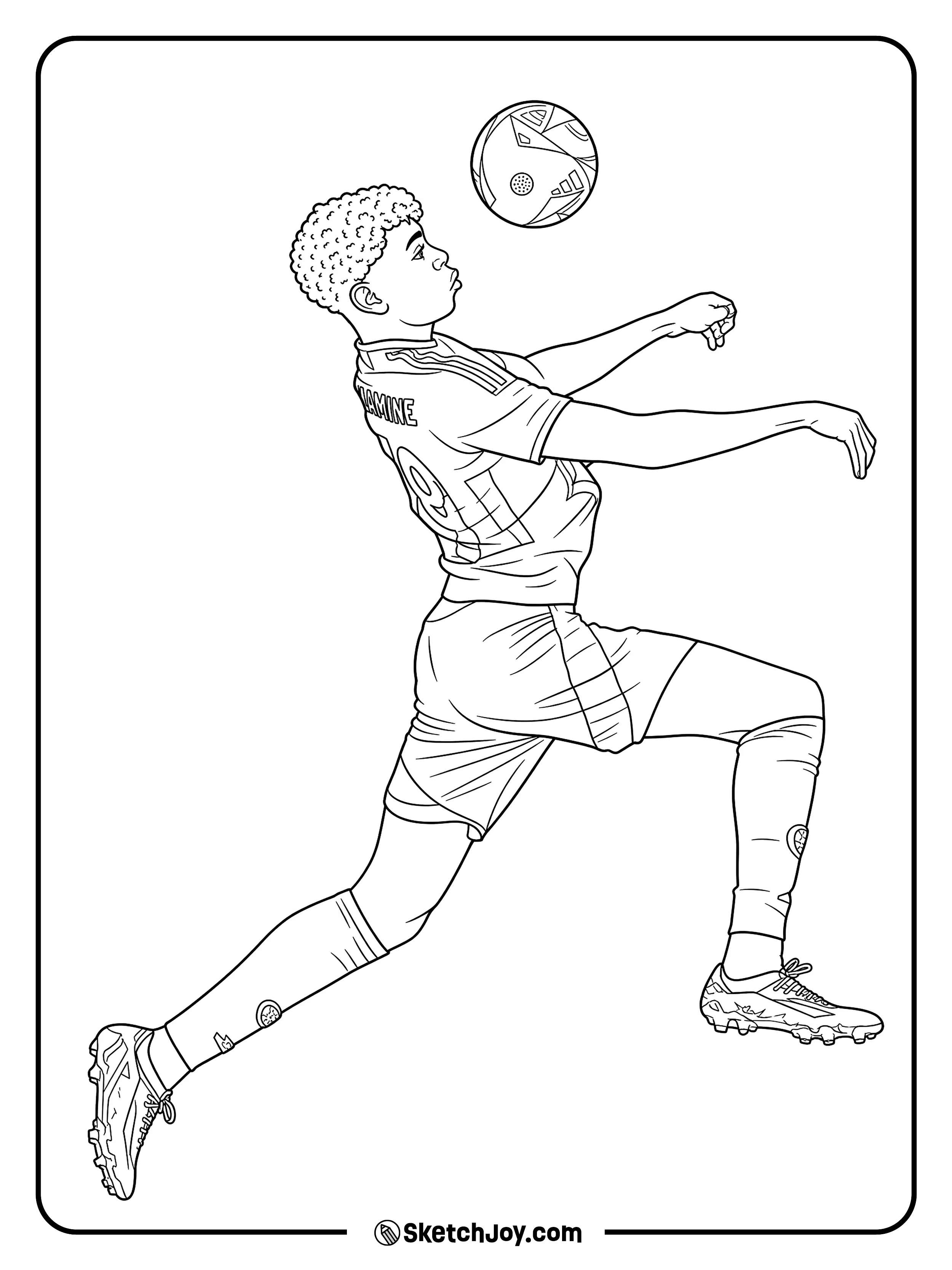 A side action pose as the player controls the ball in midair.