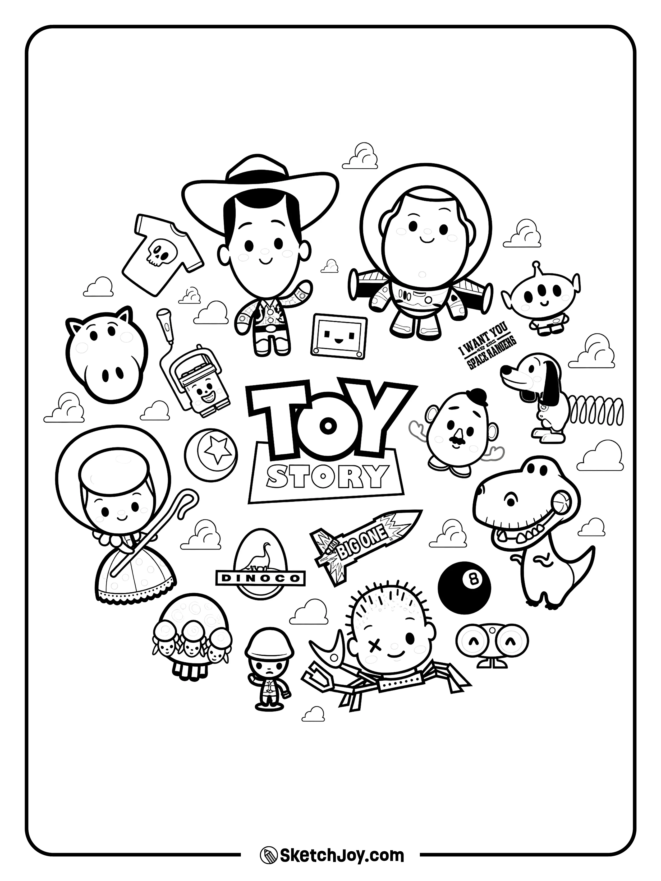 The Toy Story gang appears in a cute mini style.