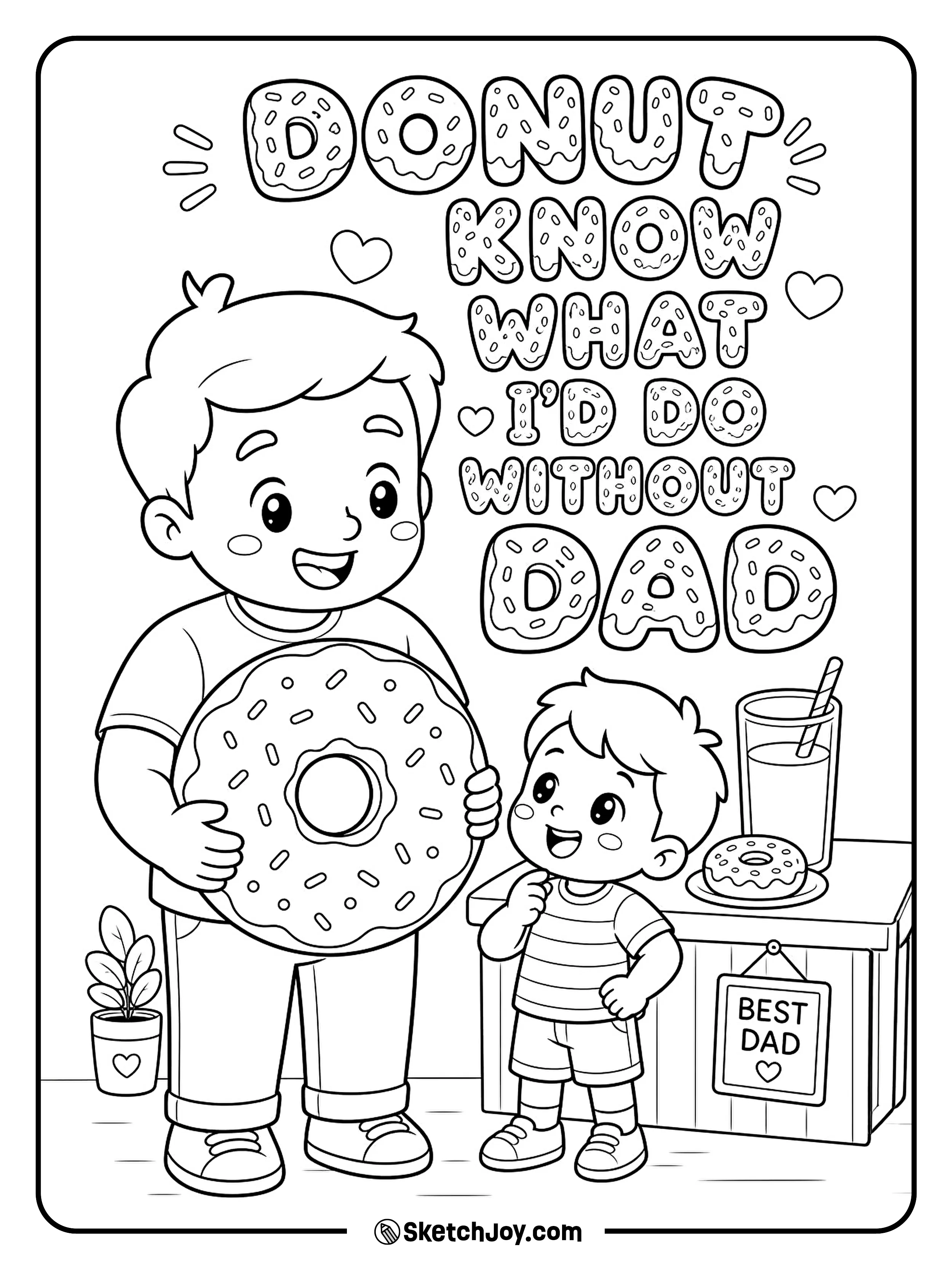 A cute donut phrase makes this page sweet and funny.