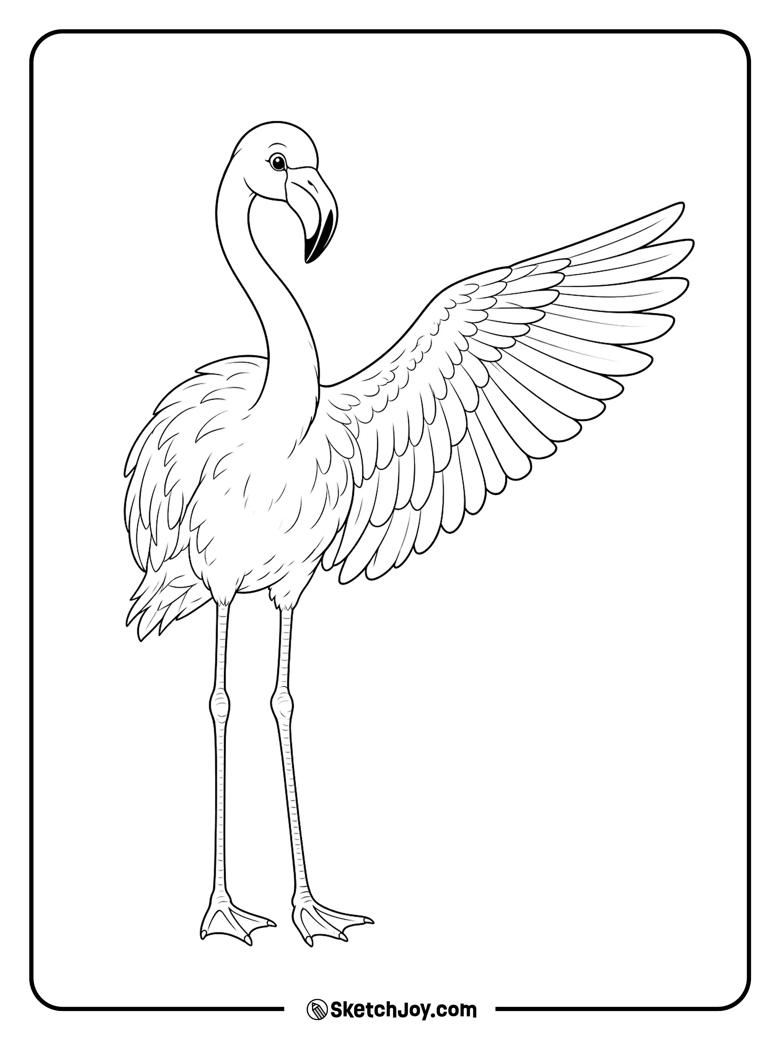 A flamingo opens one wing to stretch its soft feathers.