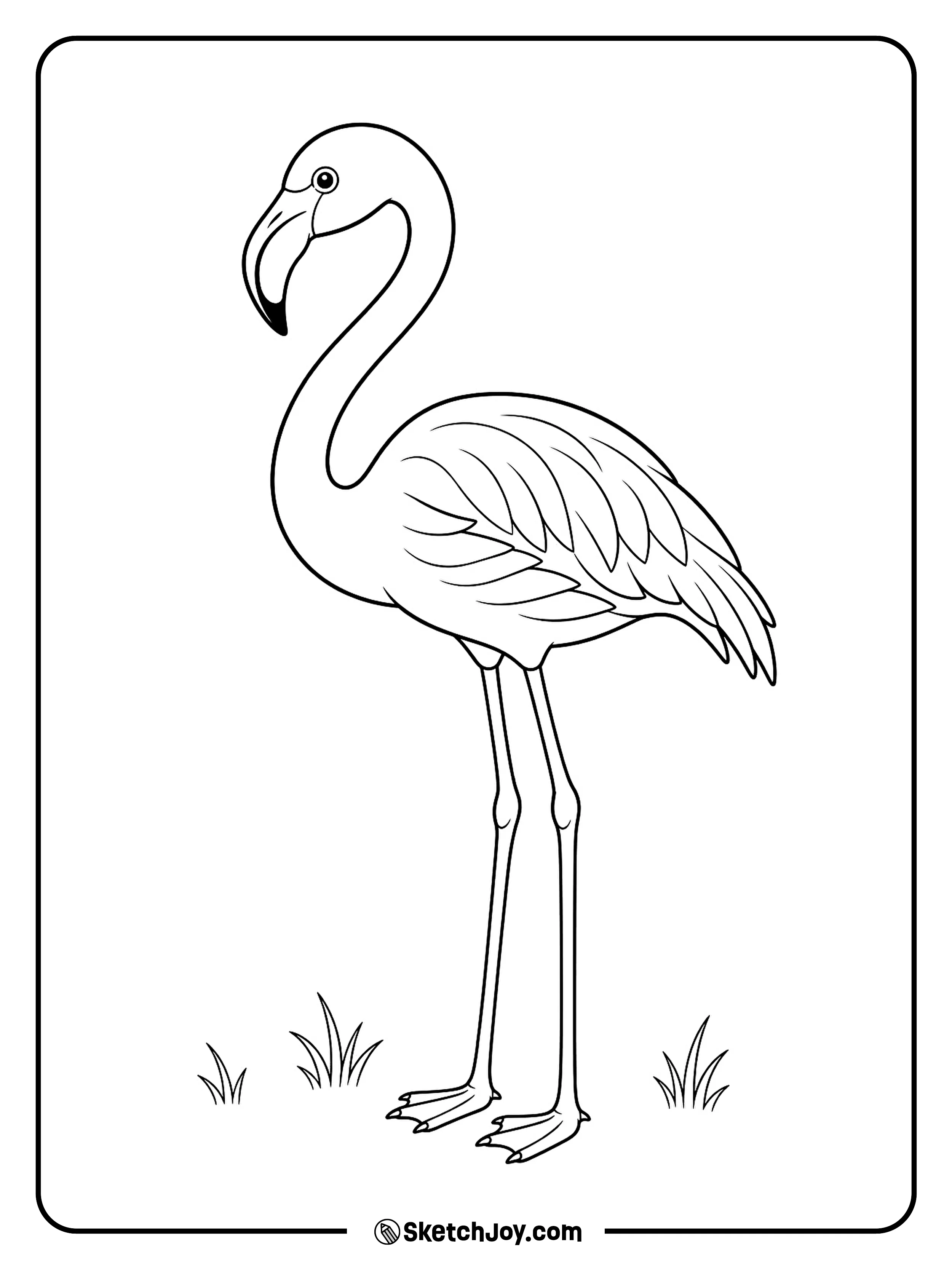 This graceful flamingo bends its long neck into a soft S shape.