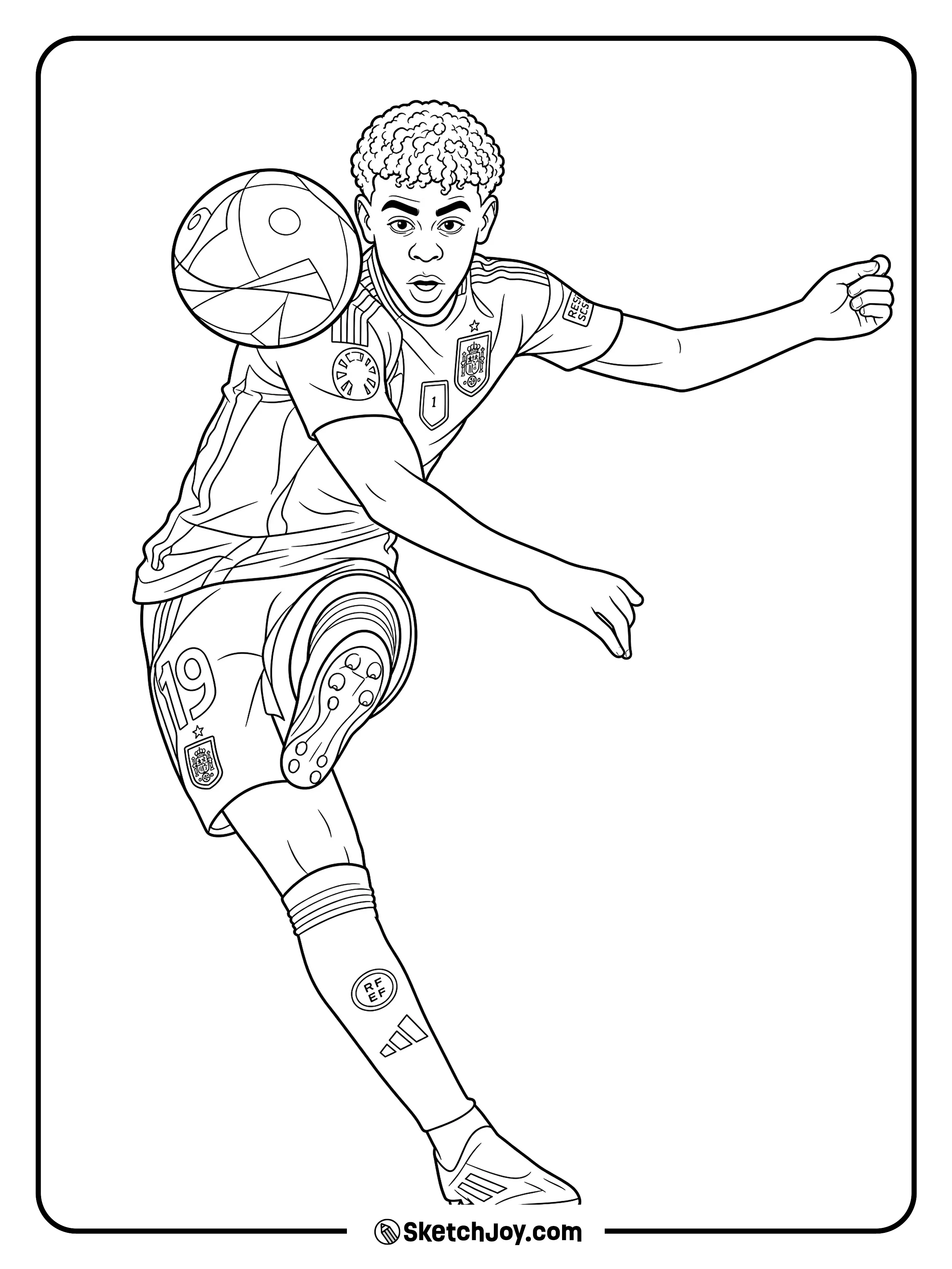 A fast soccer move with the ball near his shoulder and one leg lifted high.