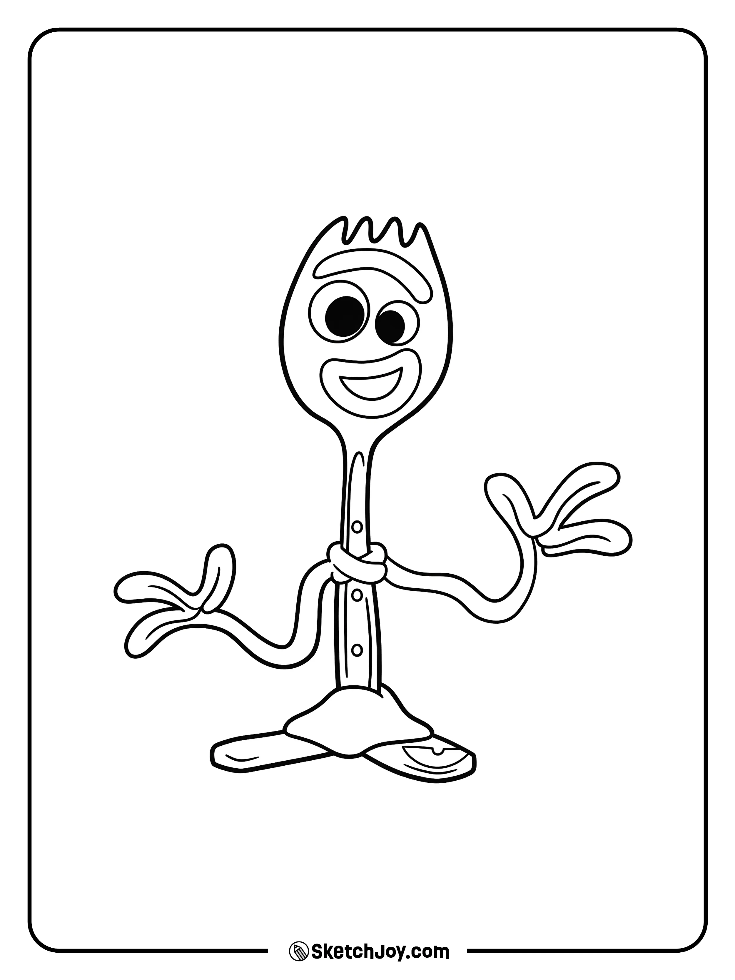 Forky smiles and waves with both hands.