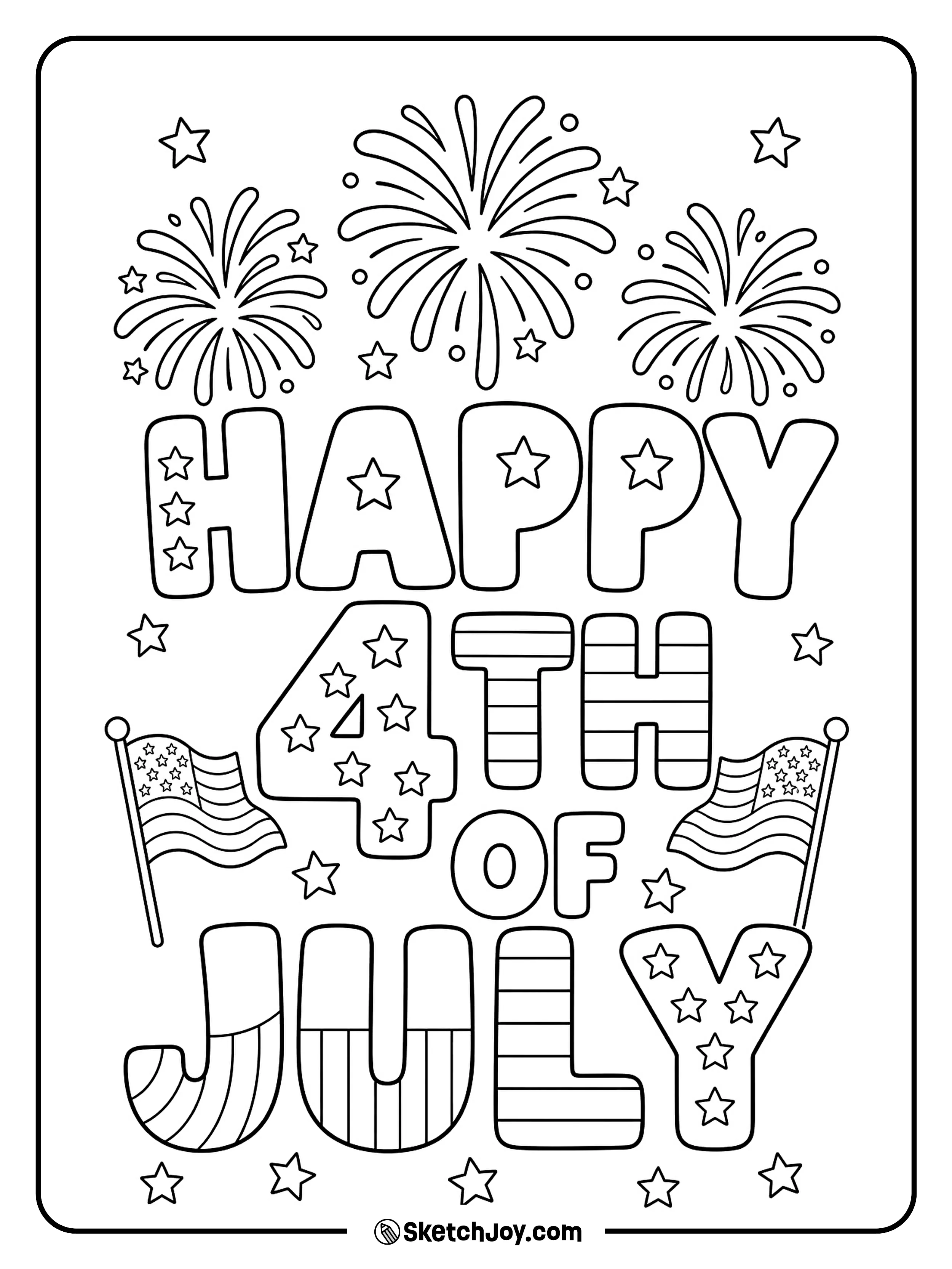 Large fireworks burst around a bright holiday message.