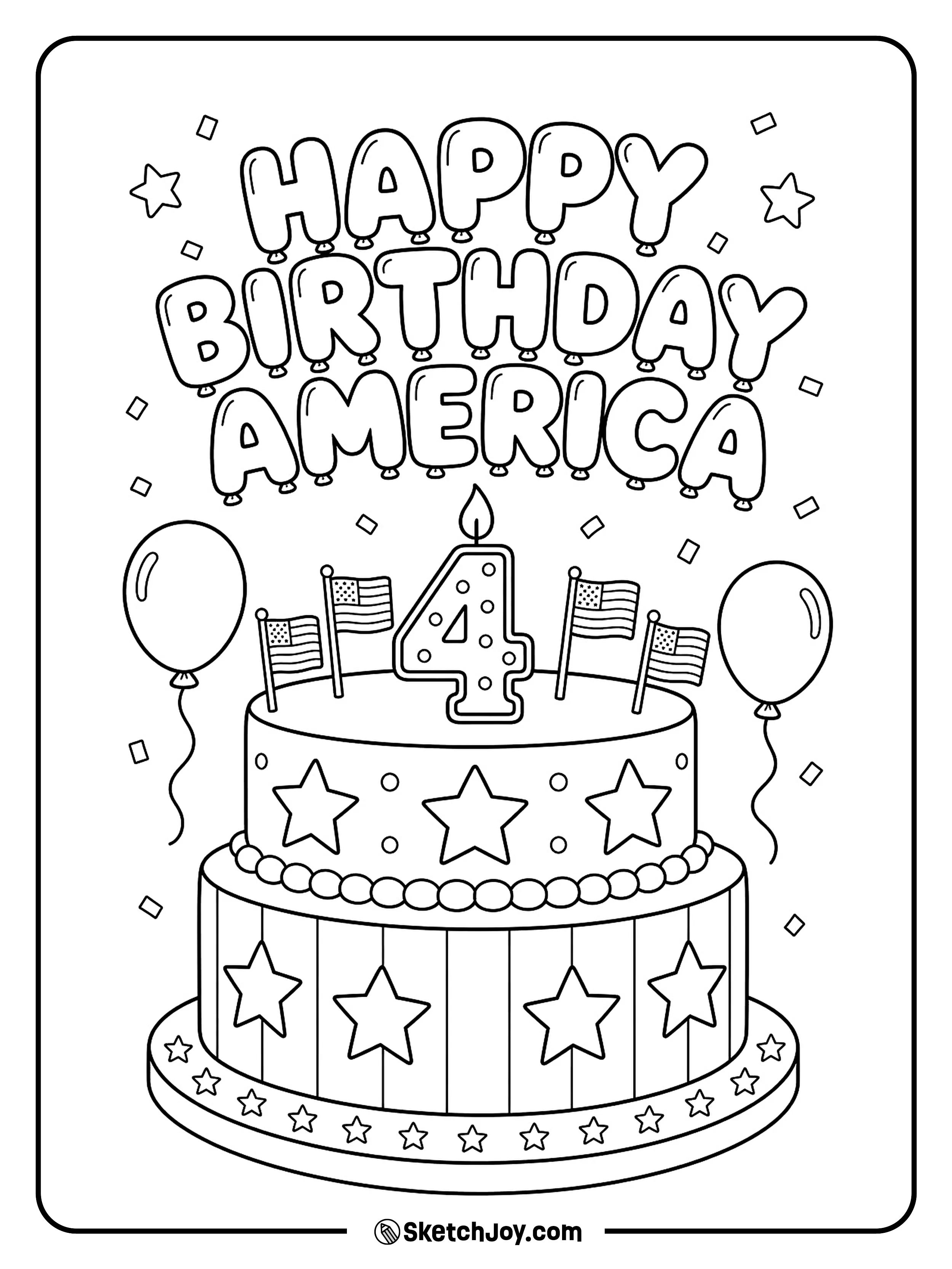 A large birthday cake celebrates America with stars and candles.