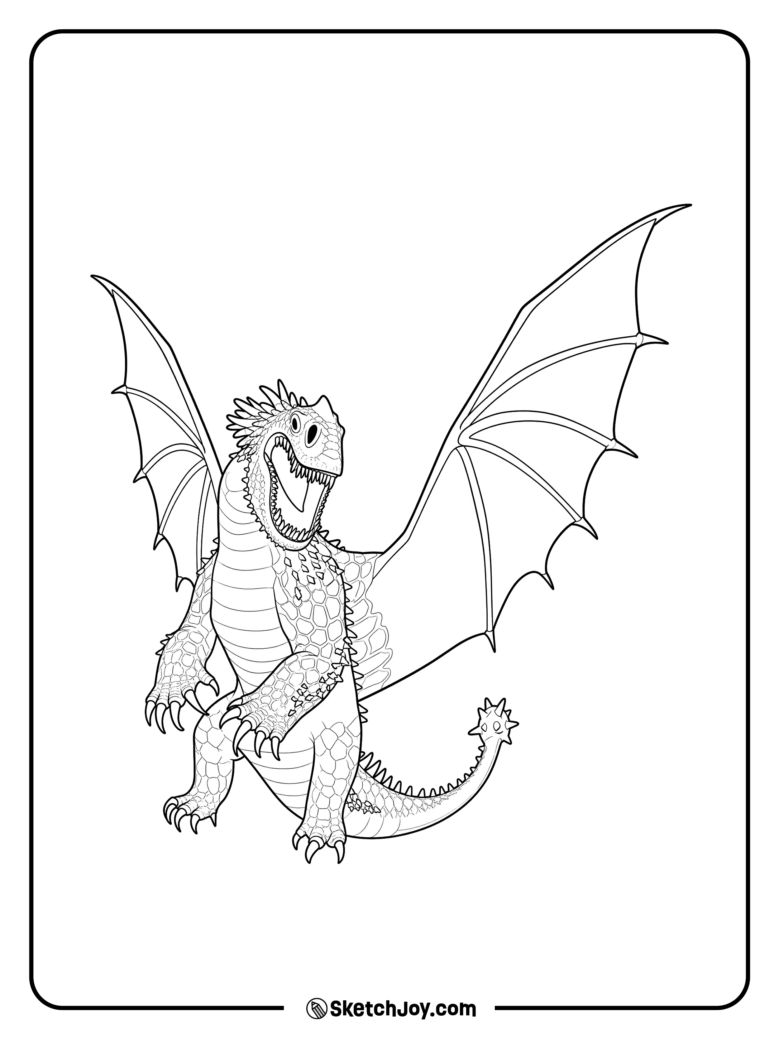 Hookfang stands tall with open wings and a big roar.