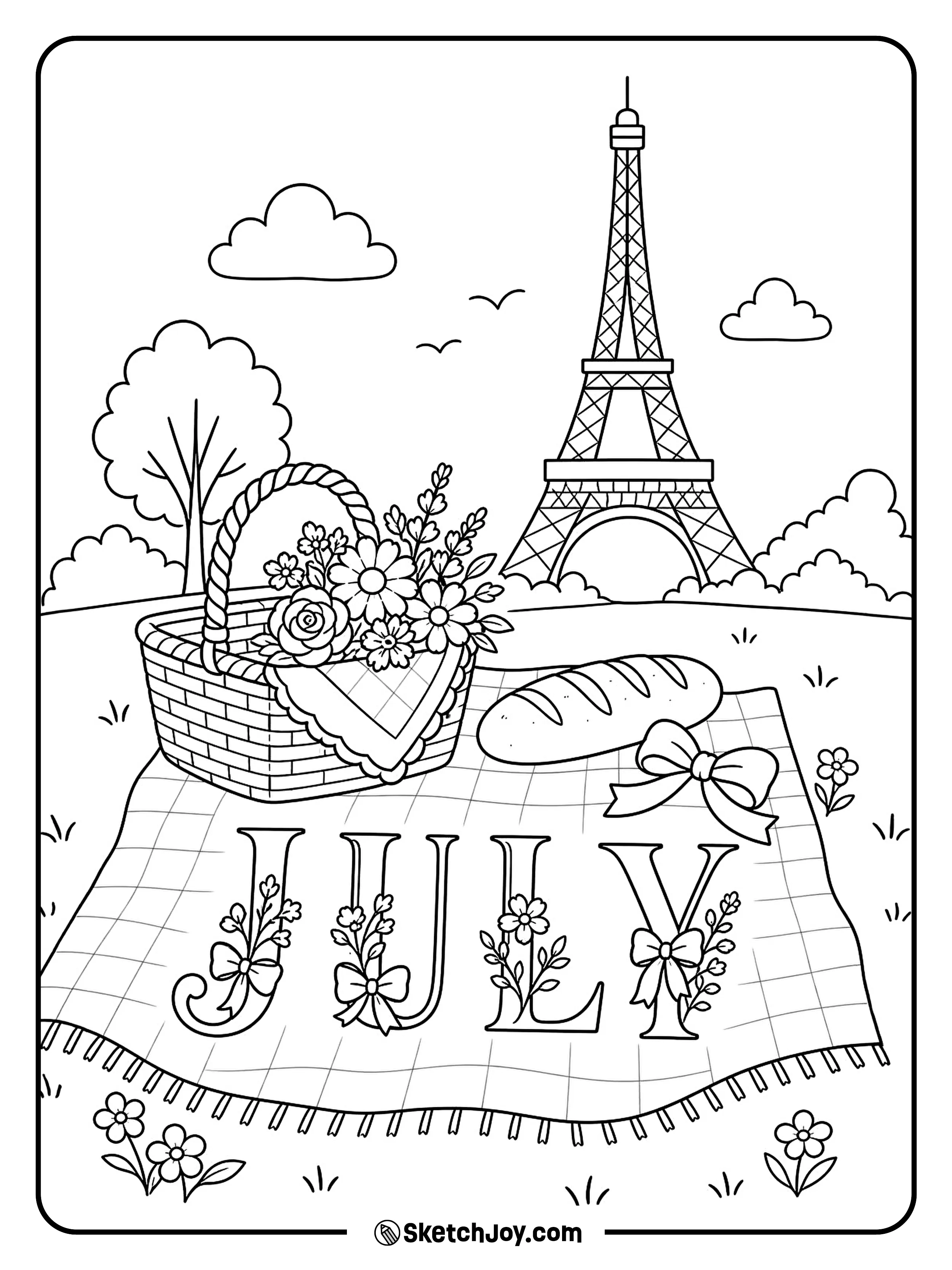 A small picnic near the Eiffel Tower gives JULY a sweet French theme.