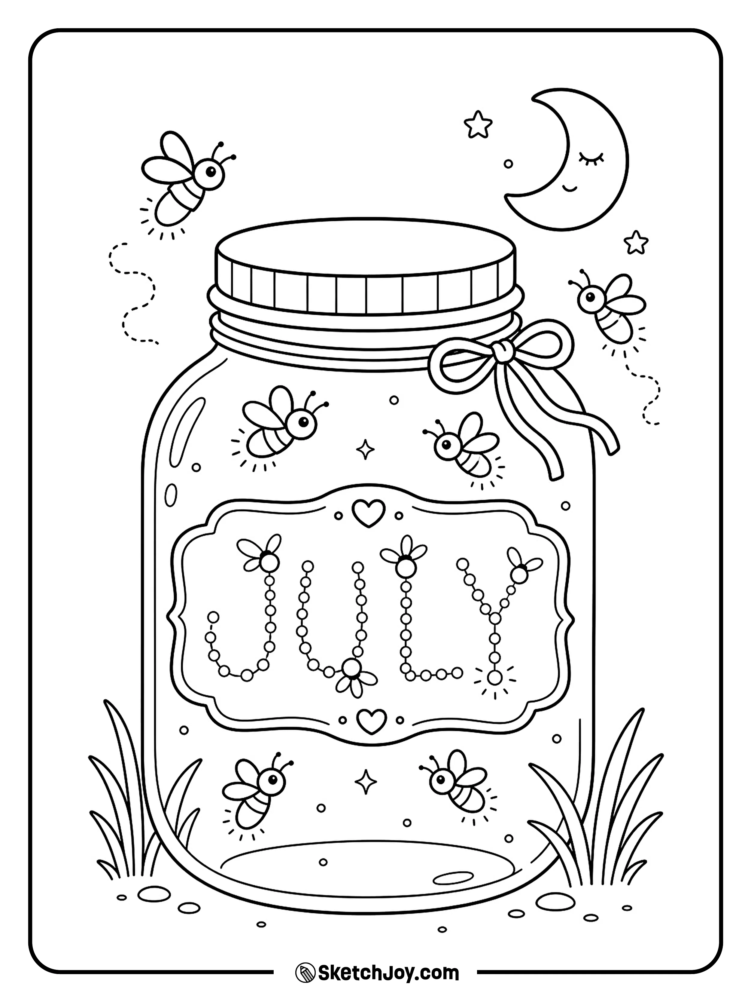 A jar of fireflies adds a calm summer night feel to JULY.