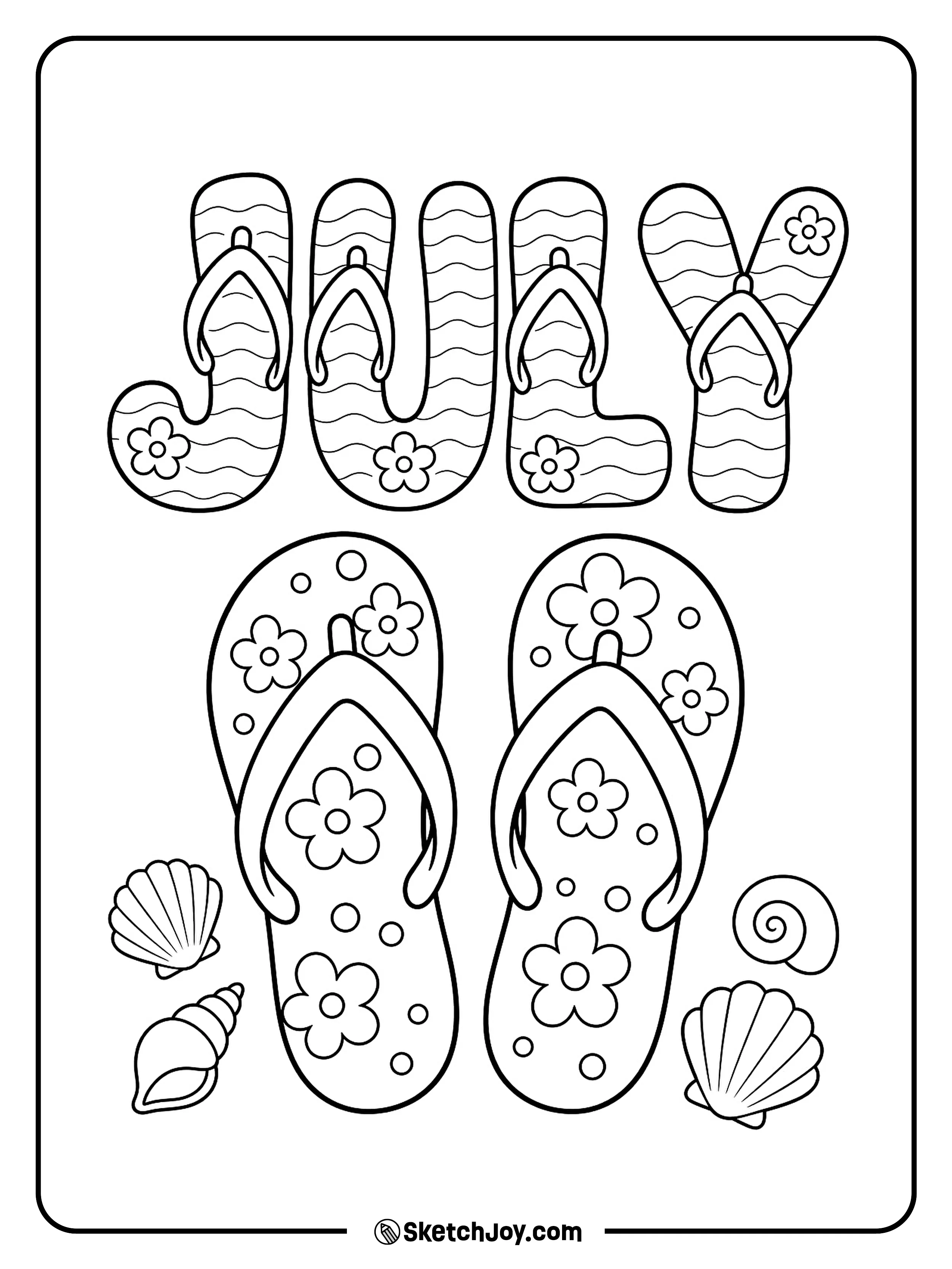 A pair of flip-flops gives the JULY text a sunny beach feel.
