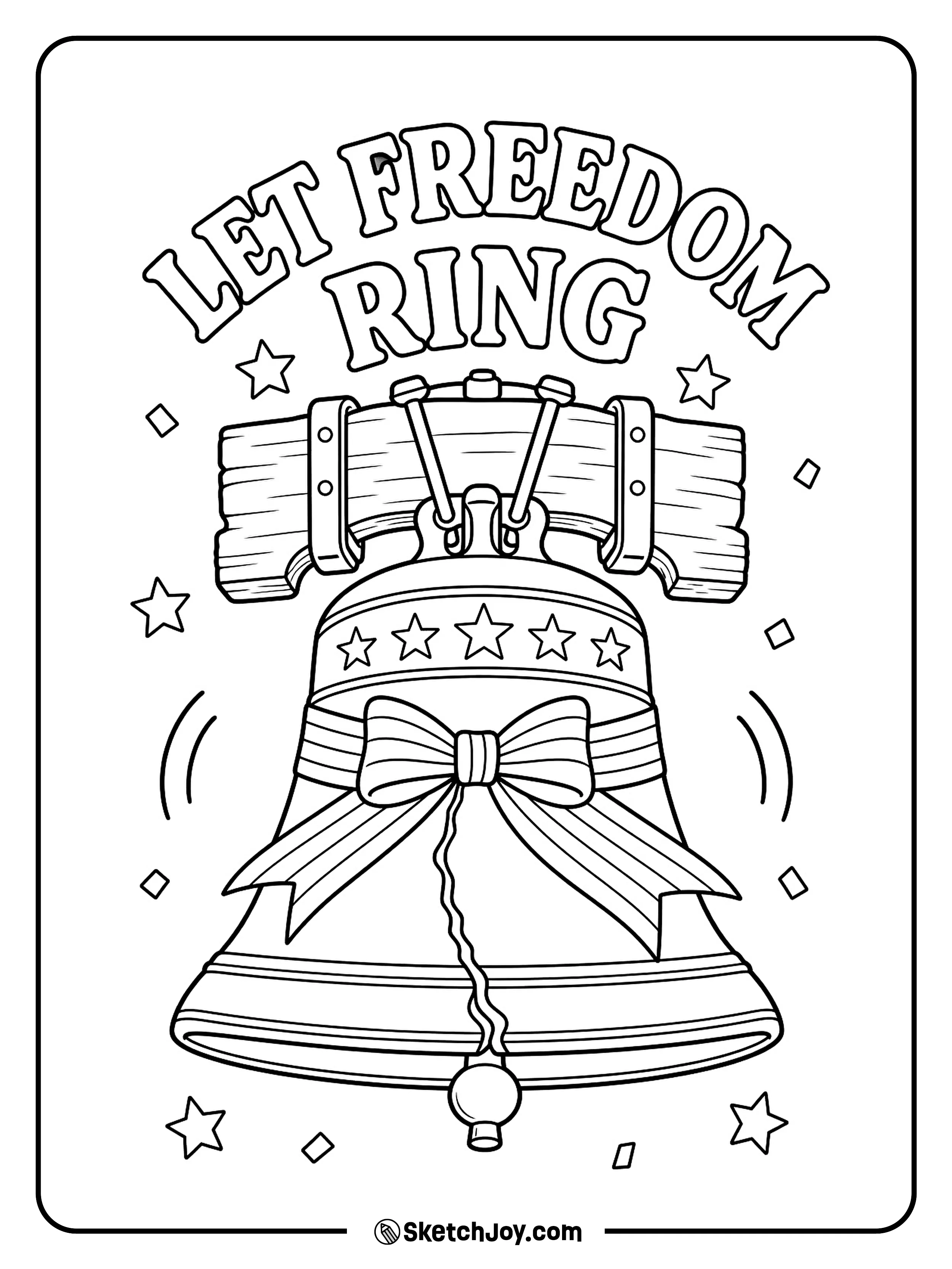 The Liberty Bell sits below a bold freedom message.