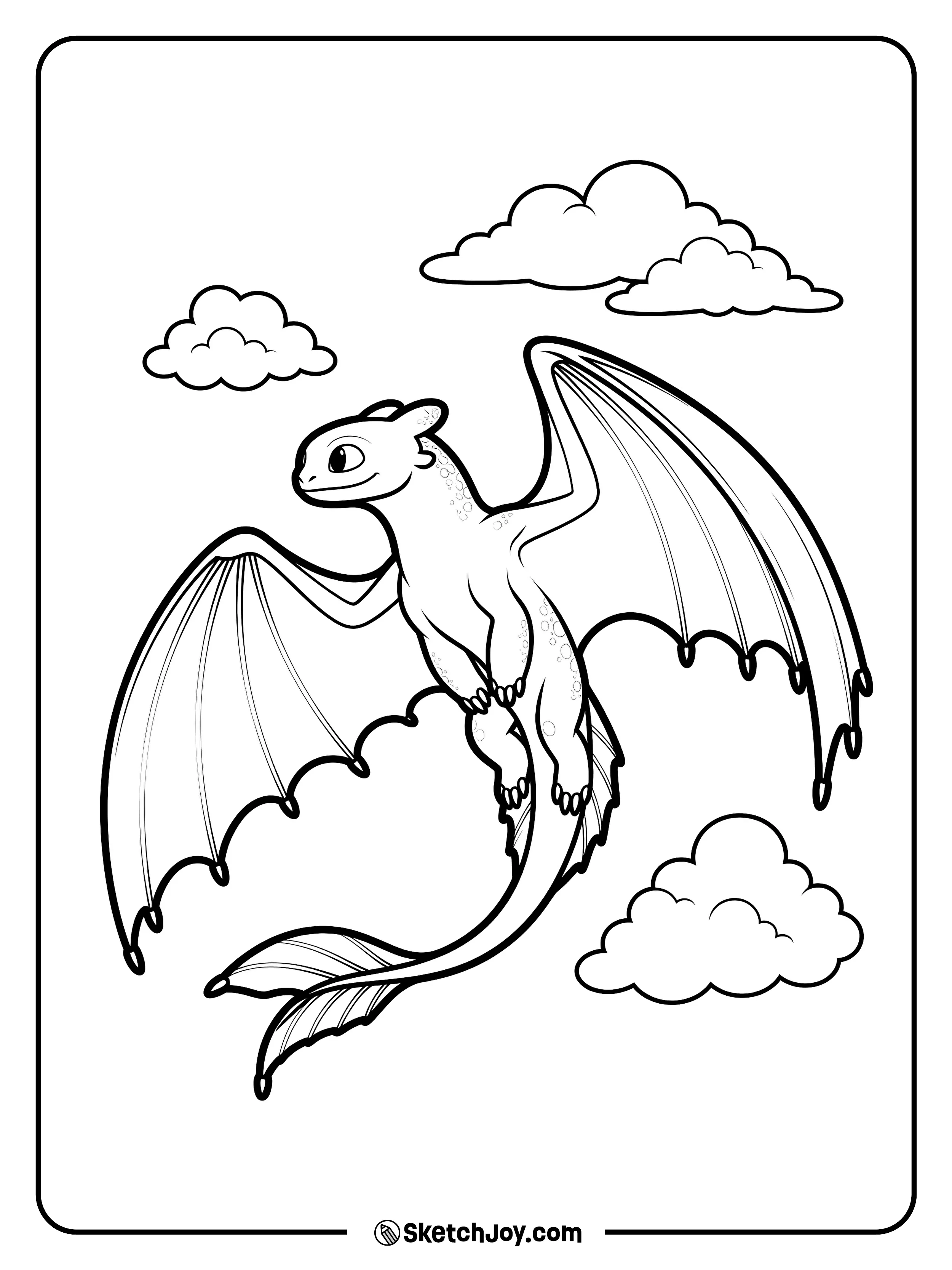 Light Fury glides with smooth wings and a calm face.