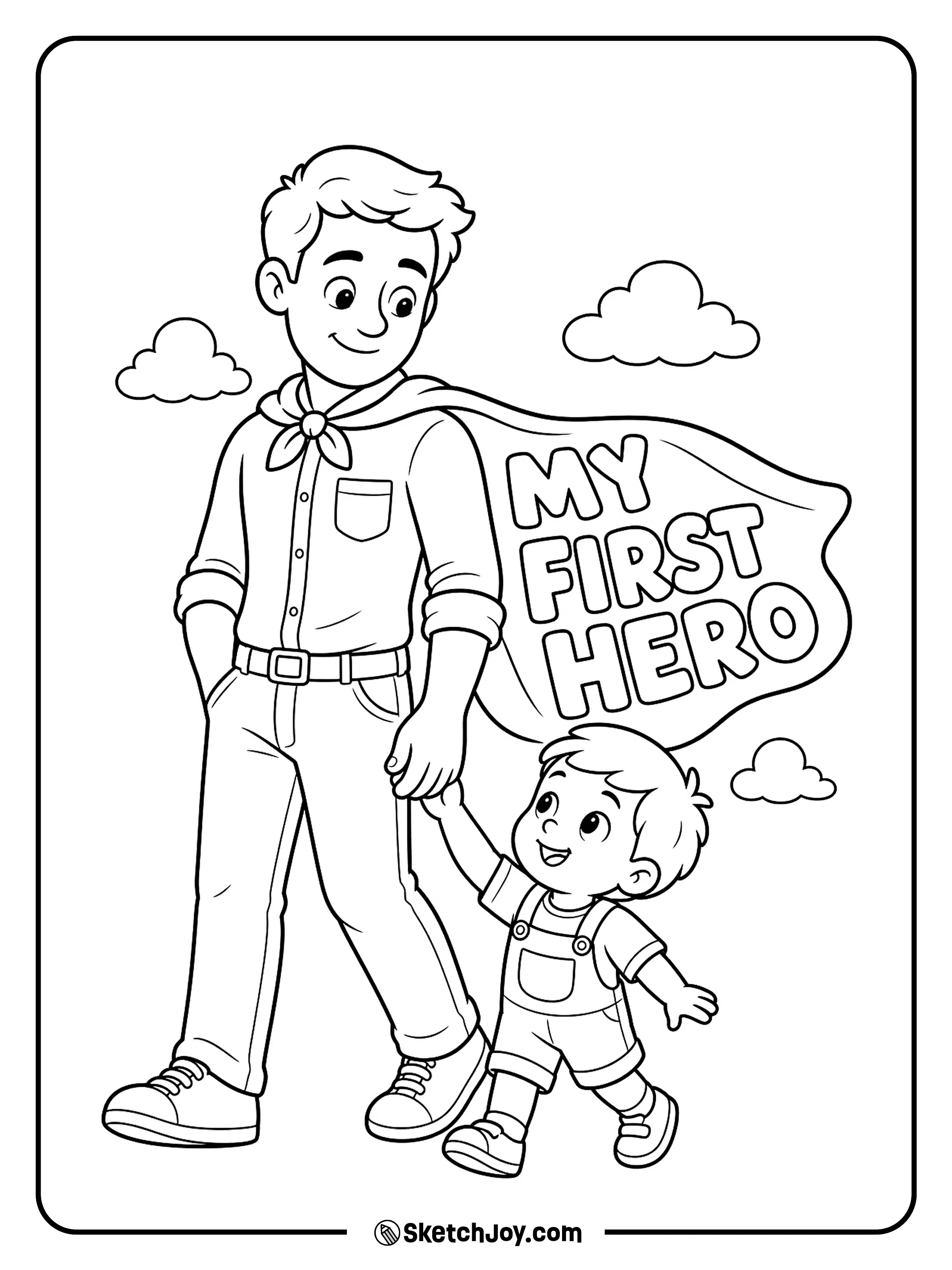 A little child looks up at Dad like he is a hero.