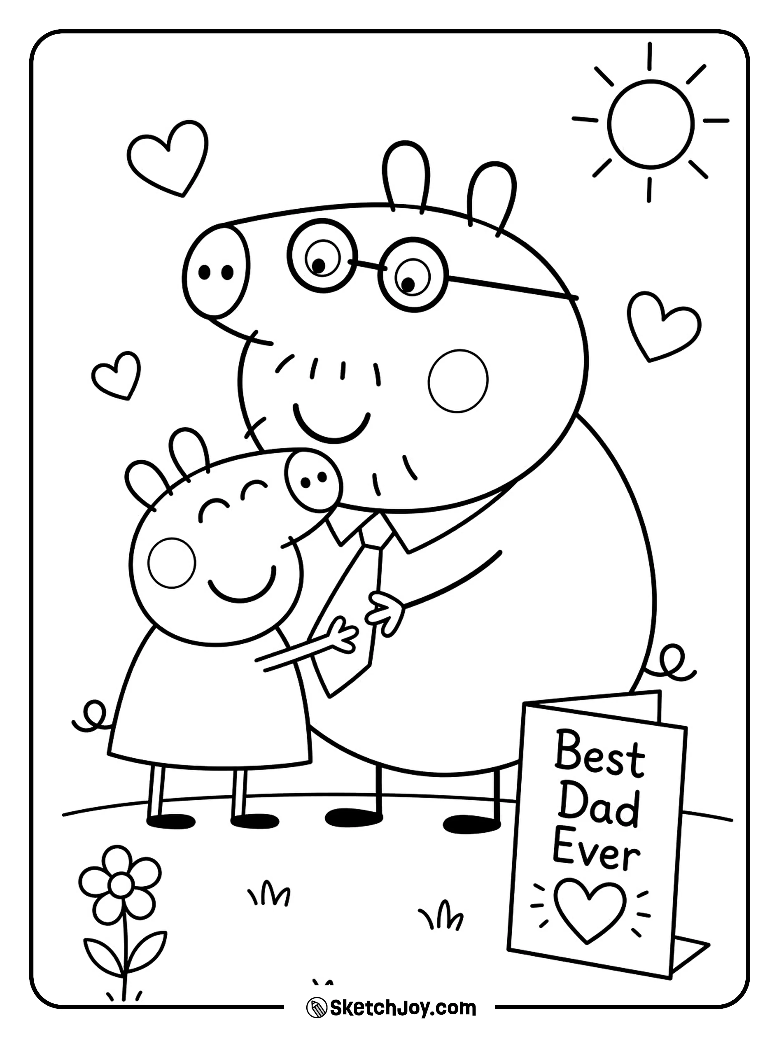 Peppa gives Daddy Pig a big Fatherâs Day hug.
