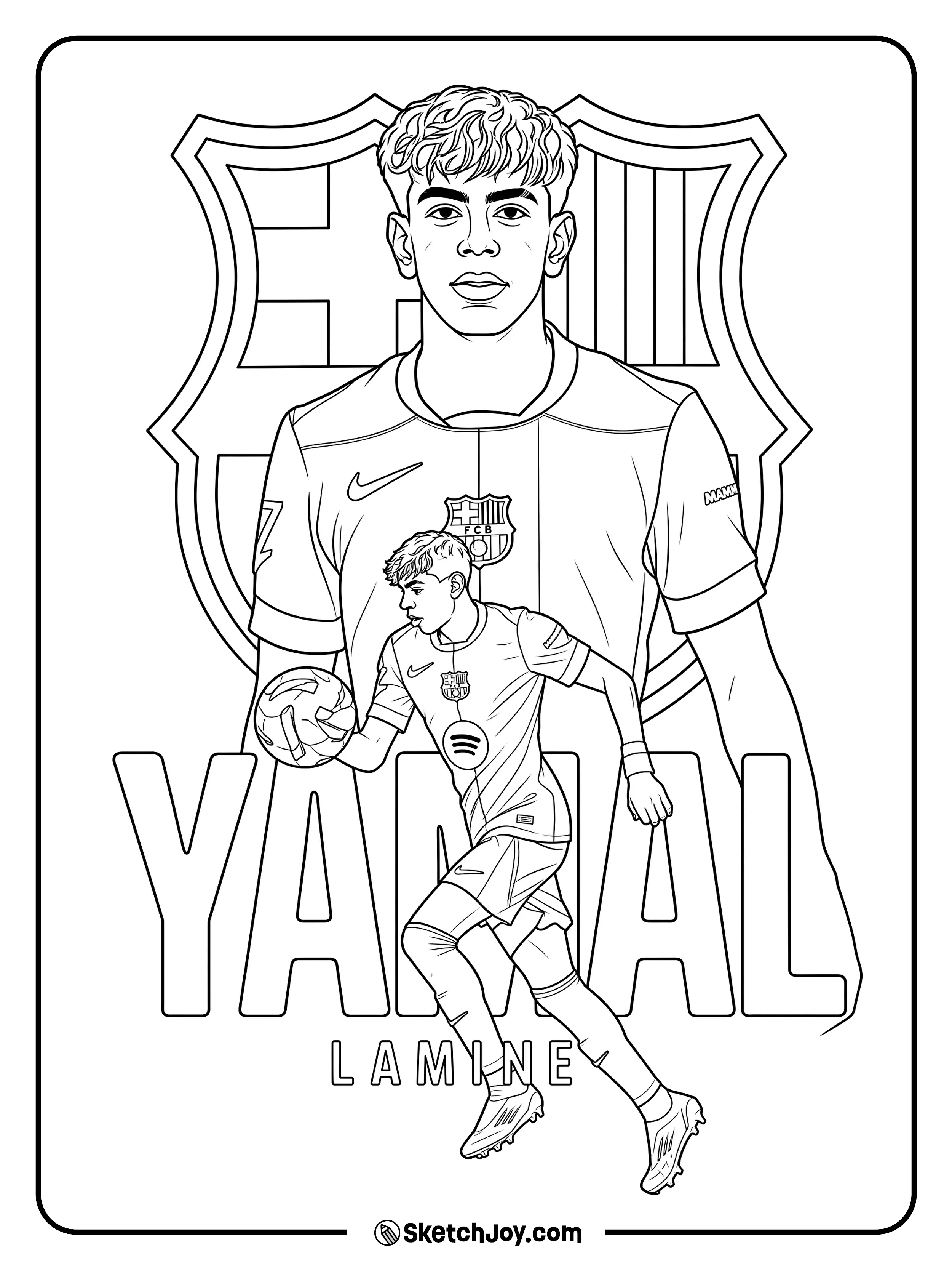 A poster scene with a front portrait, action pose, and large team crest.