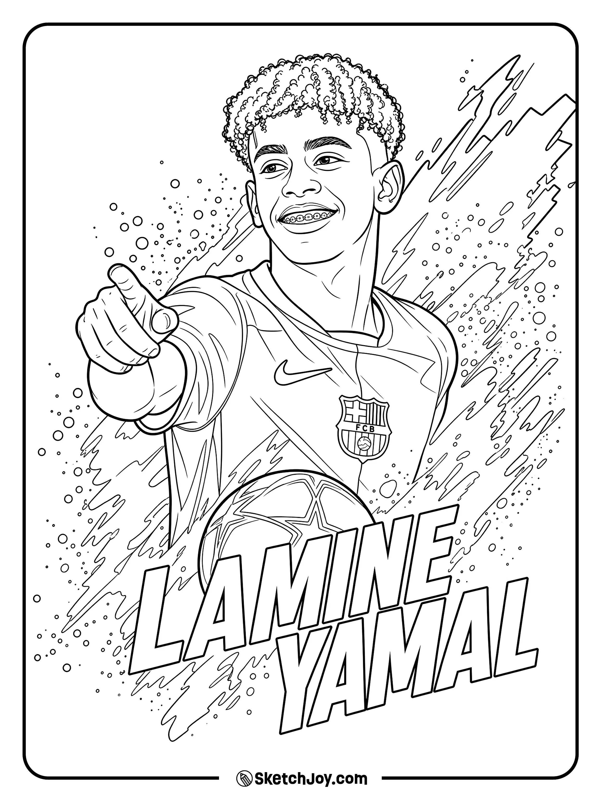 A fun action poster with a pointing pose, soccer ball, and bold name text.