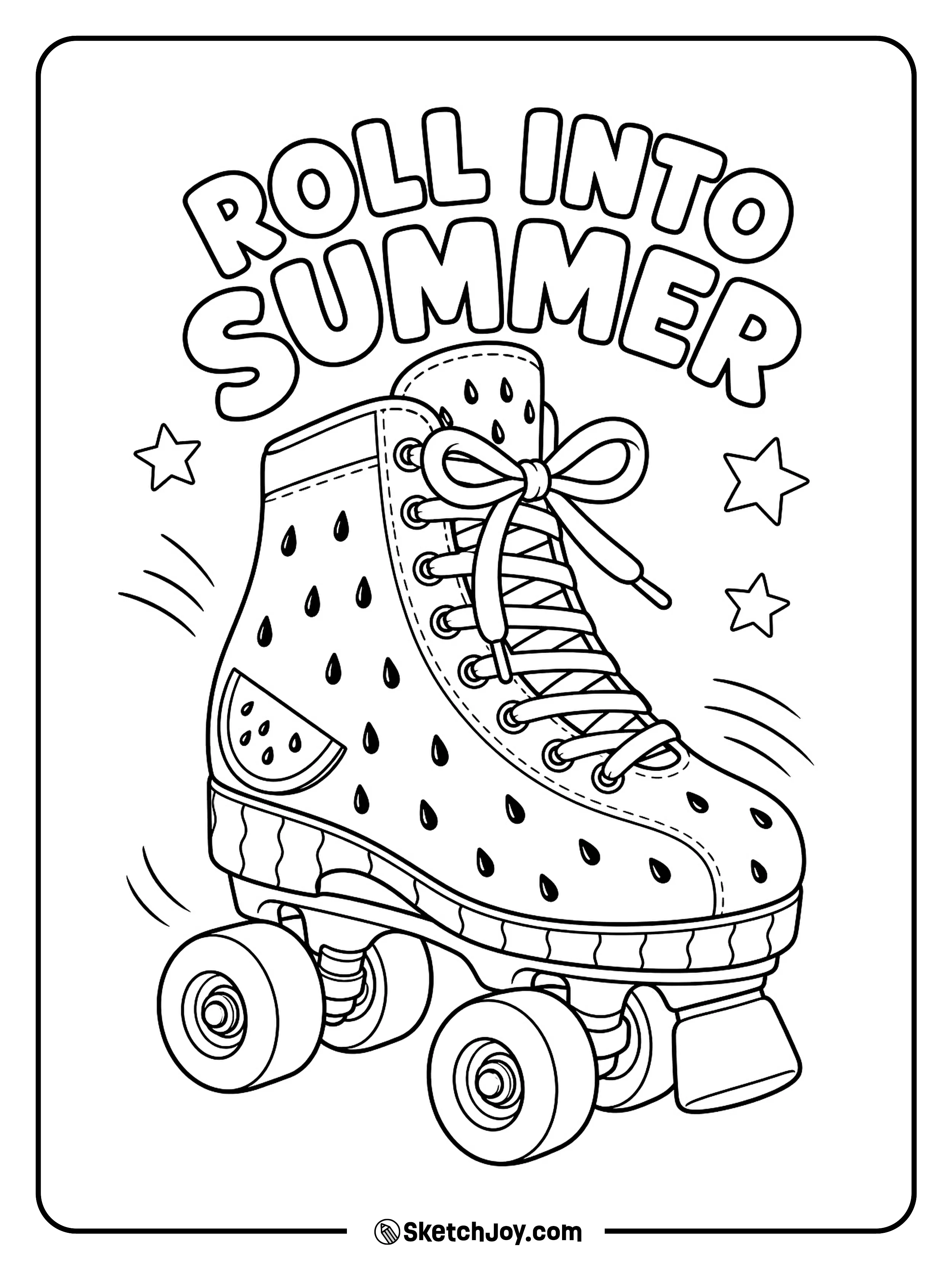 A watermelon-themed roller skate races past tiny stars and motion lines.