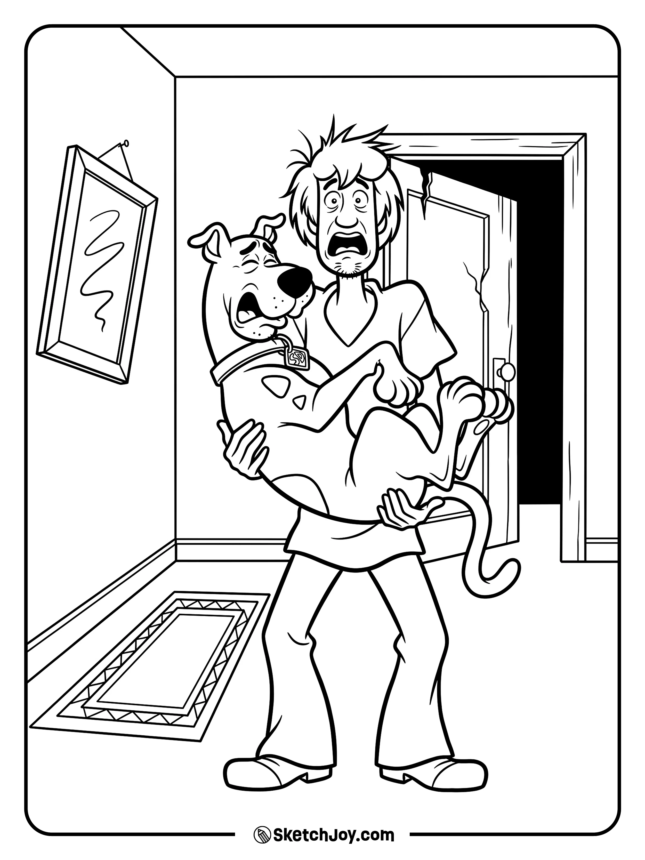 Shaggy carries Scooby-Doo after they see something spooky.