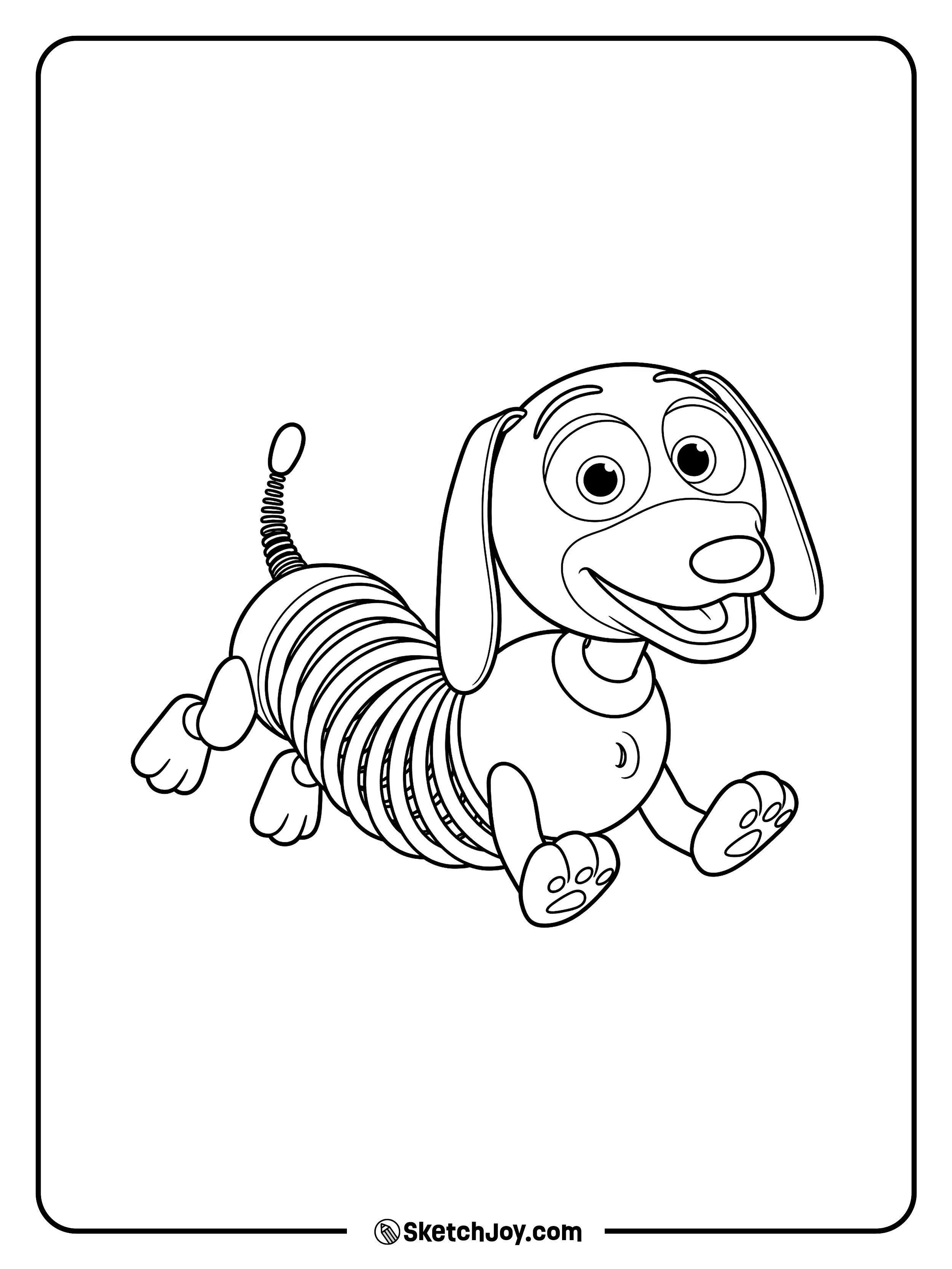 Slinky Dog happily runs with his spring body stretched out.