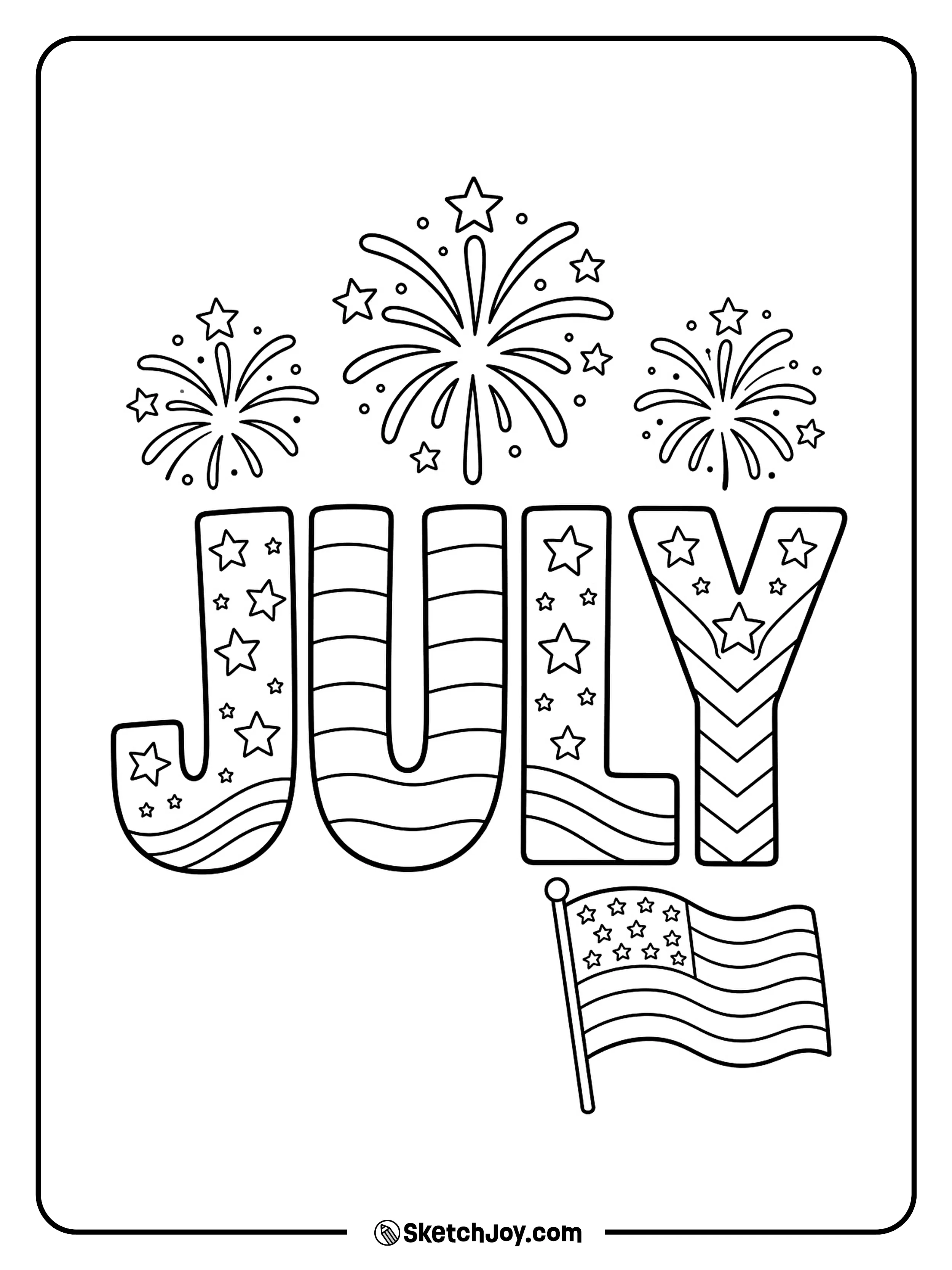 JULY letters are filled with stars and stripes for a bold holiday look.