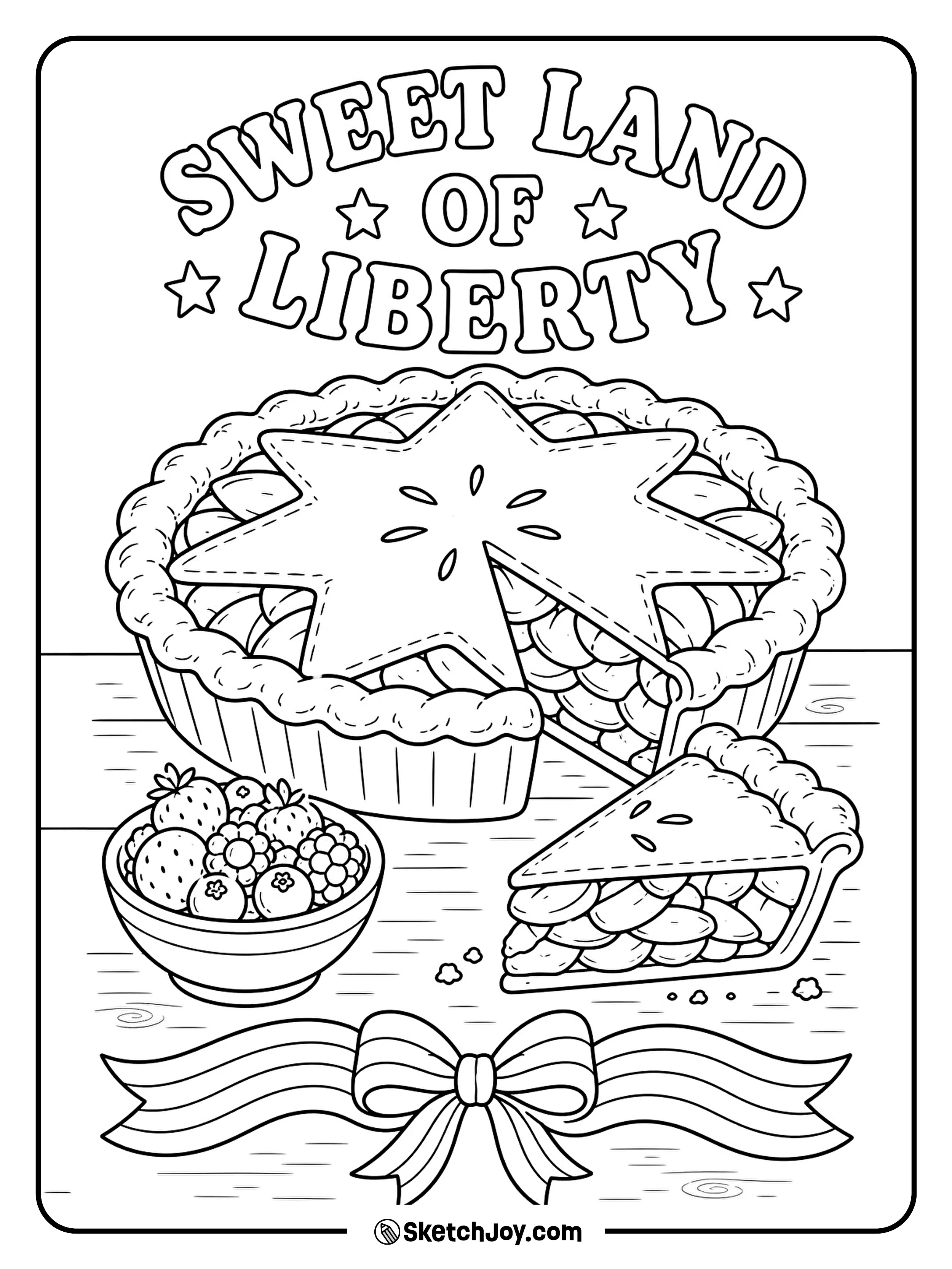 A fresh apple pie sits beside festive stars and summer fruit.