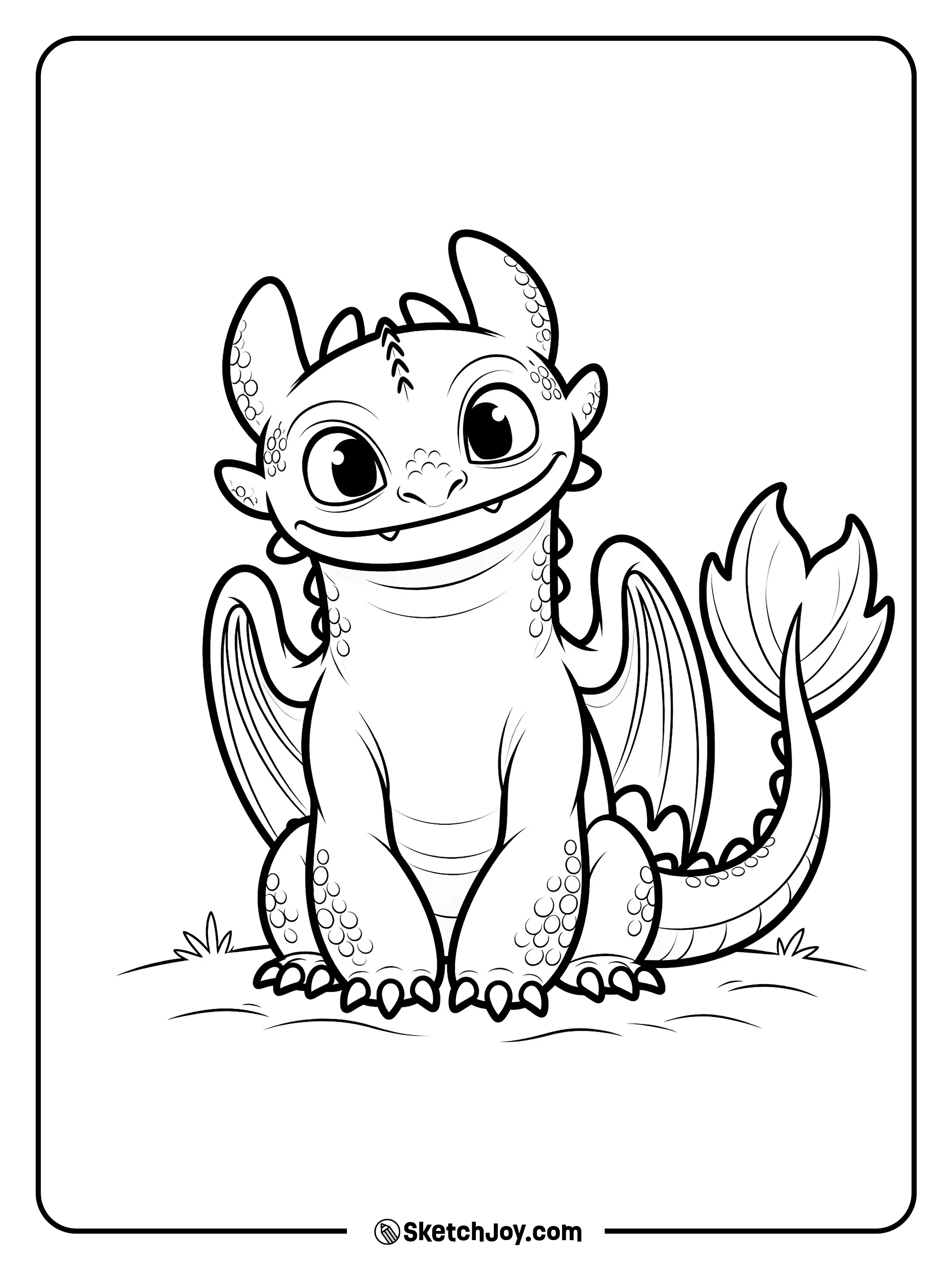 Toothless tilts his head with a funny, curious face.