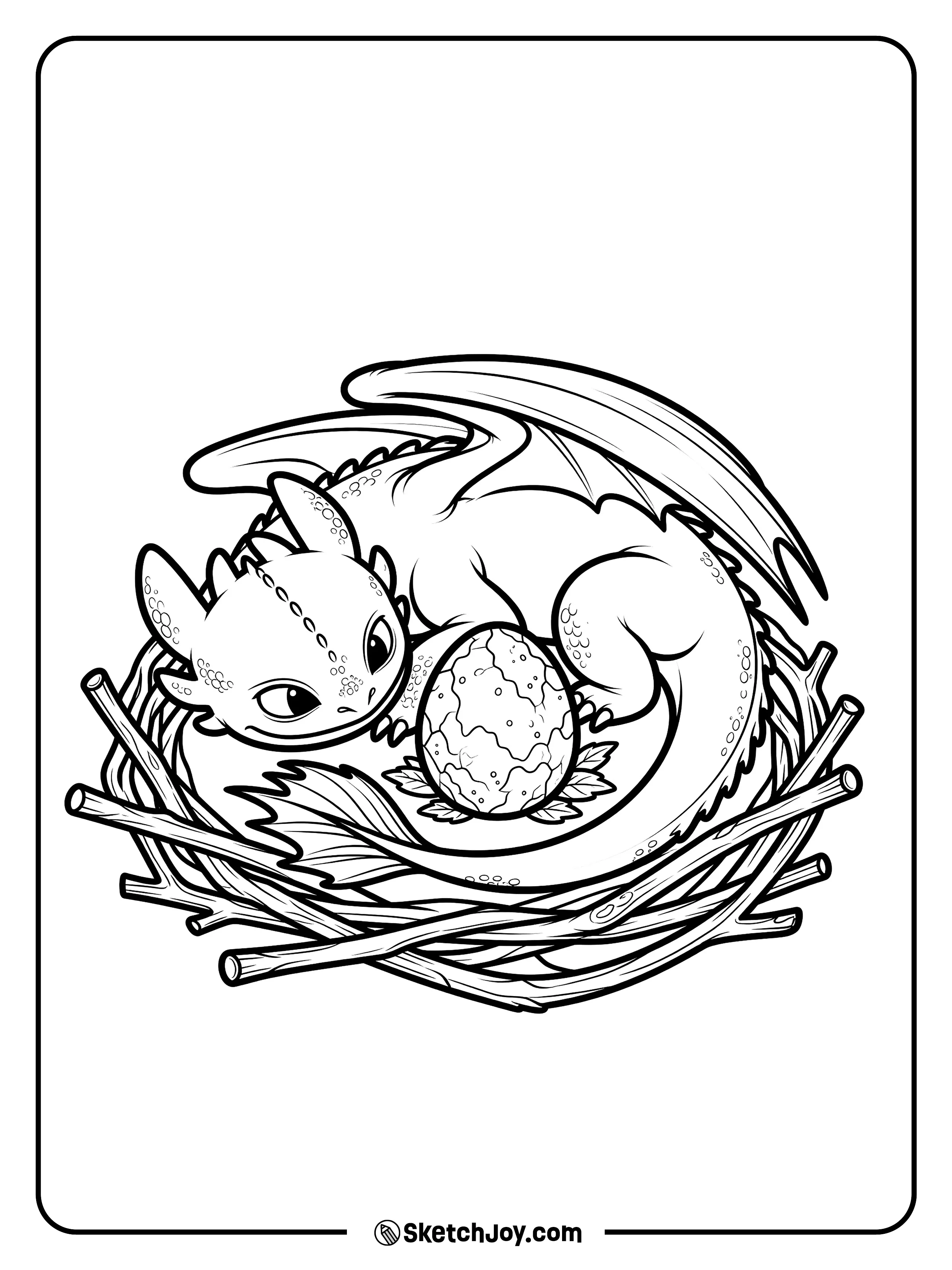 Toothless gently watches over a small dragon egg.