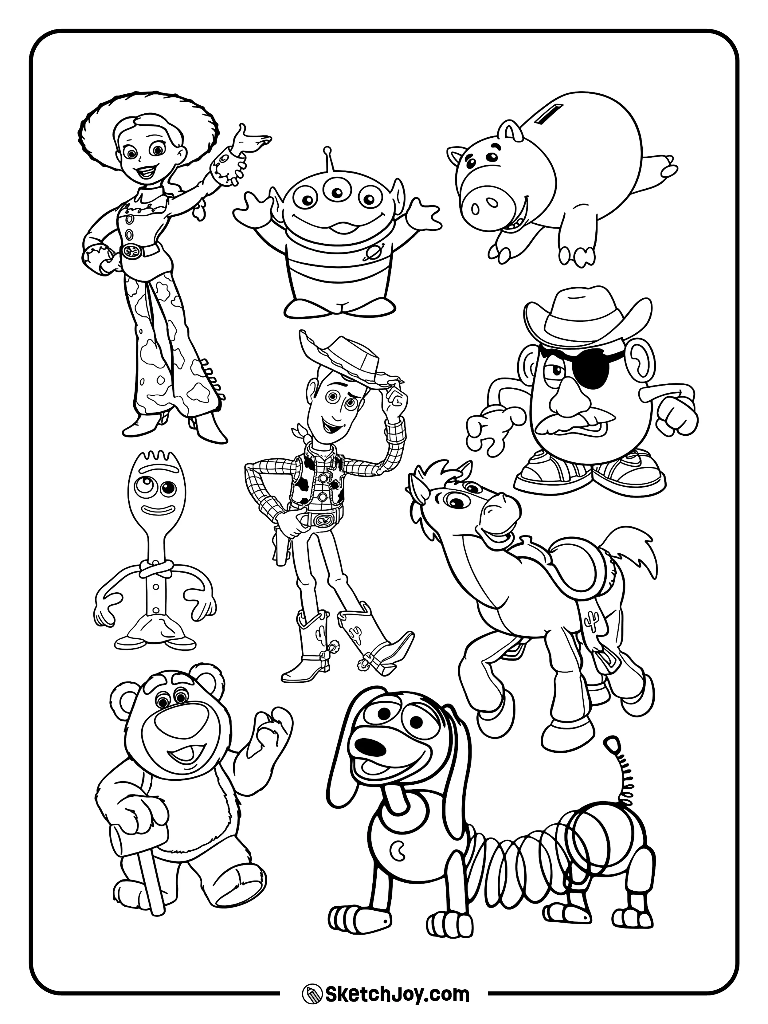 Woody, Jessie, and their toy-box friends gather together.
