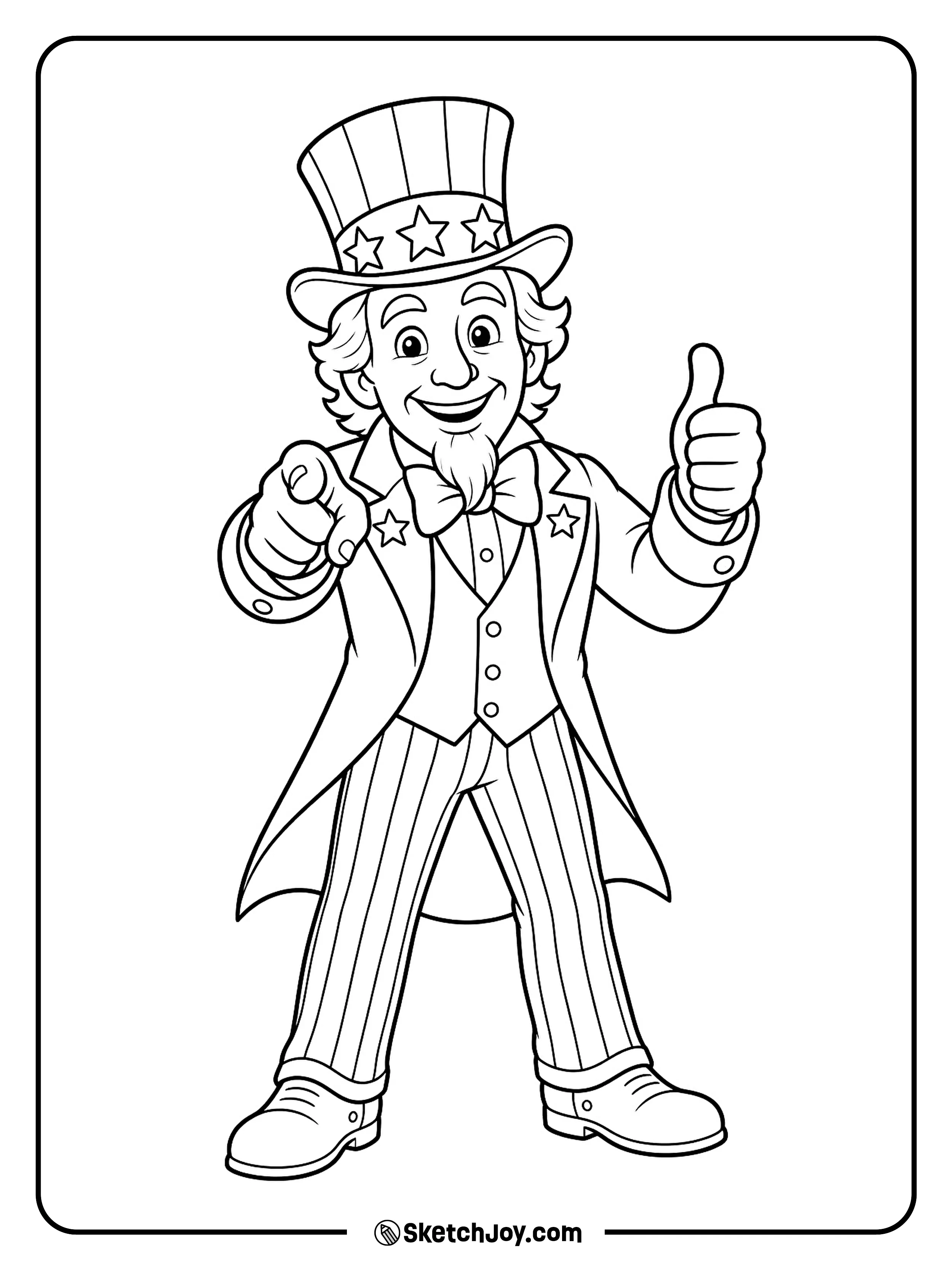 A cheerful Uncle Sam points forward with a friendly smile.