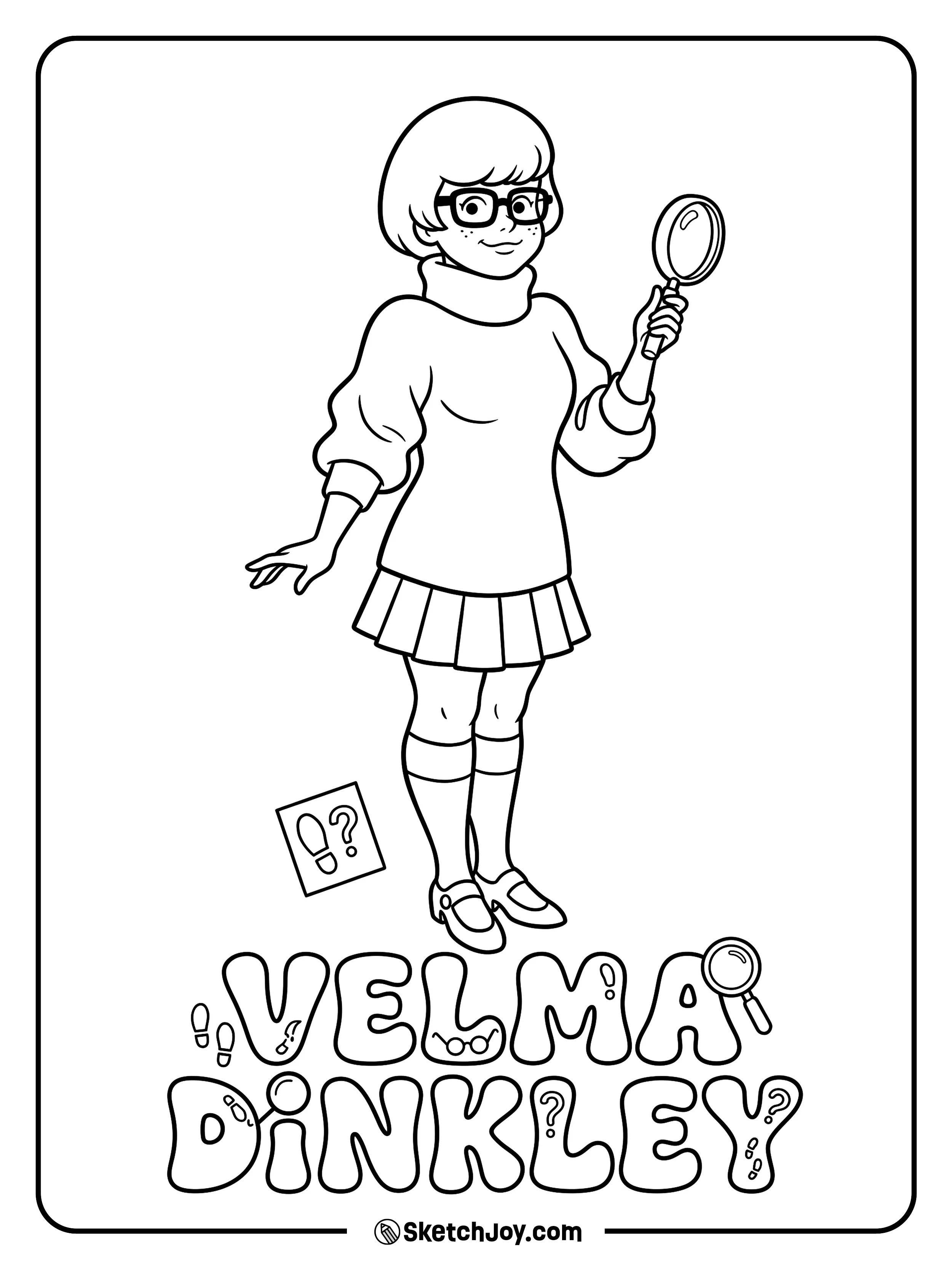 Velma holds a magnifying glass as she searches for the next clue.