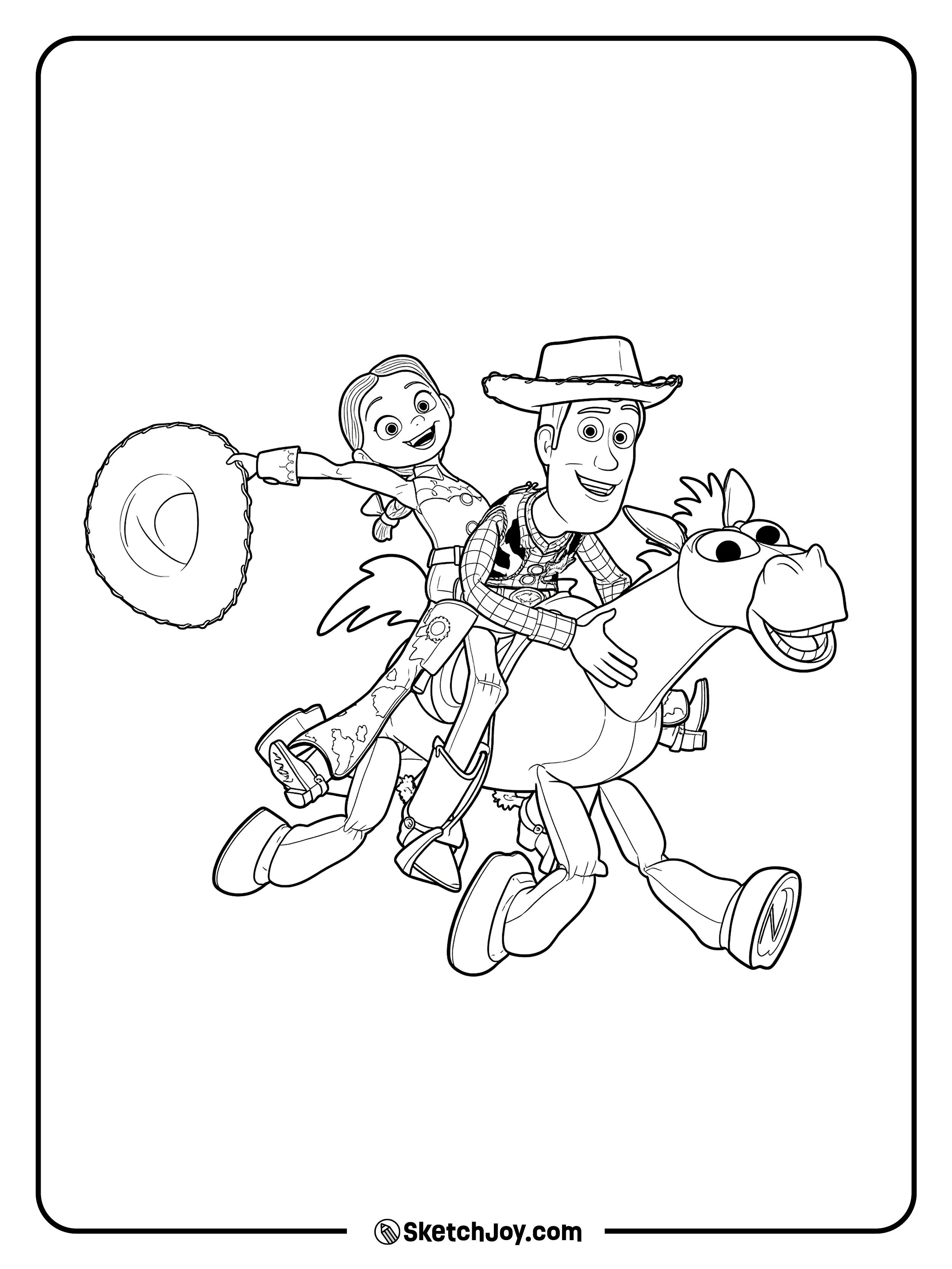 Woody and Jessie ride together on a happy Bullseye.