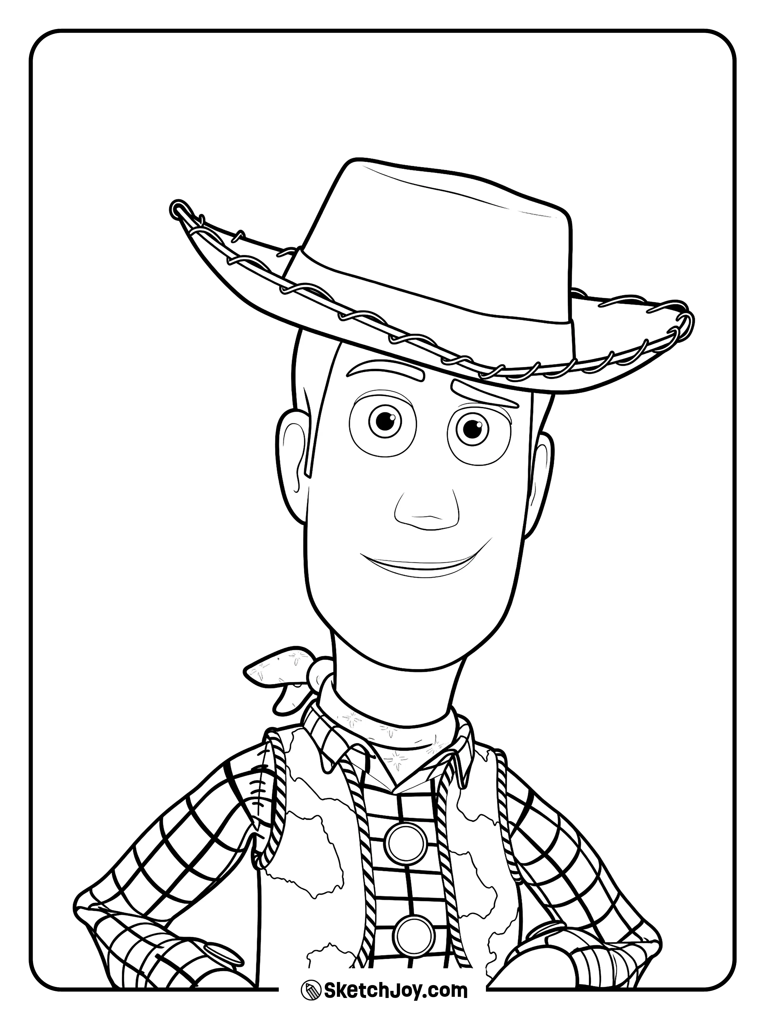 Woody smiles in his classic cowboy hat and vest.