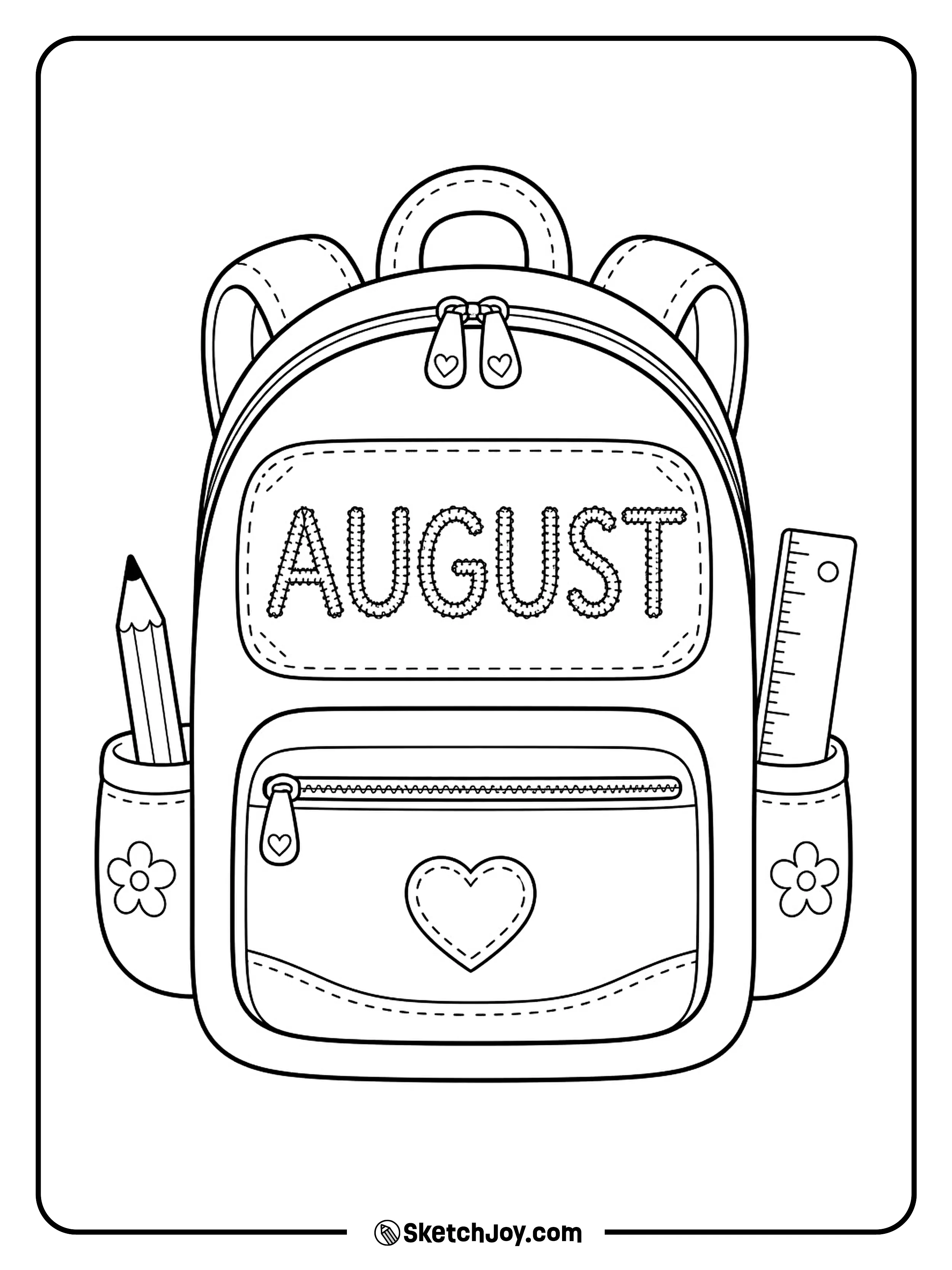 A school backpack carries a stitched August patch.